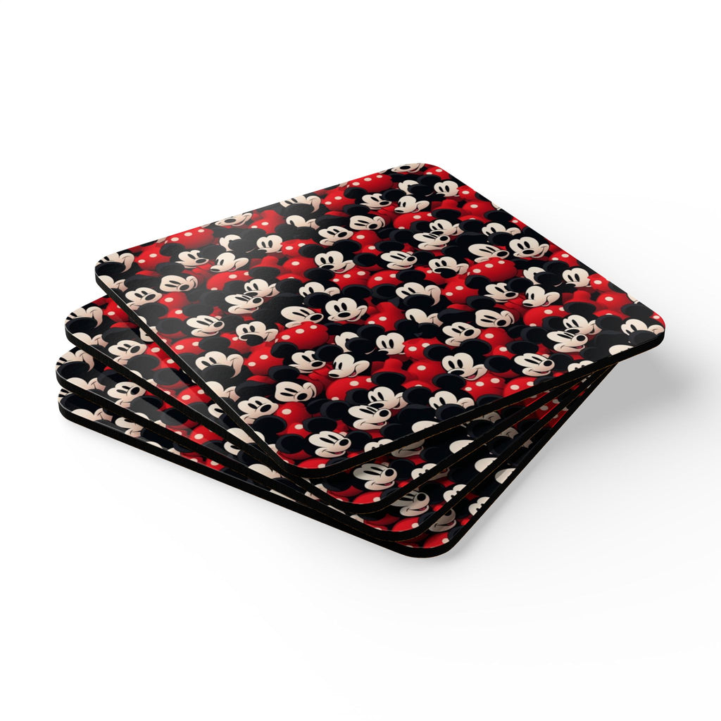 Mickey Mouse Pattern Cork Coaster Set — Retro Cartoon Drink Coasters (4-Pack)