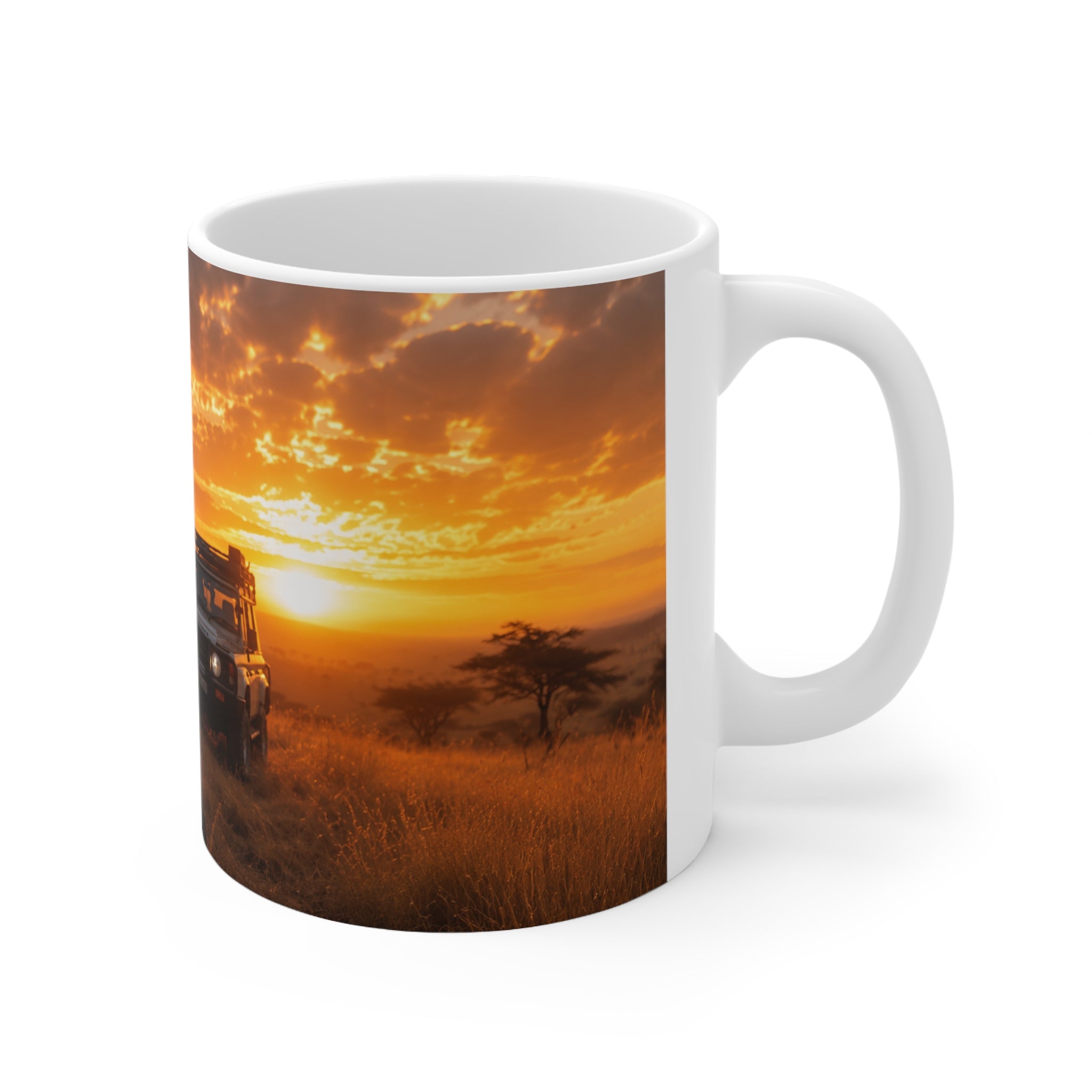 Safari Sunset Lioness Ceramic Mug — Wildlife Photography Coffee Cup (11oz, 15oz)