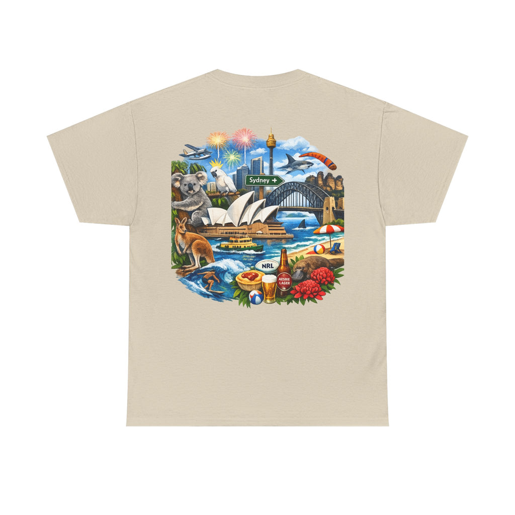 T-Shirt — Sydney Landmark Collage Tee (Opera House, Harbour Bridge, Koala & Beach Scene)