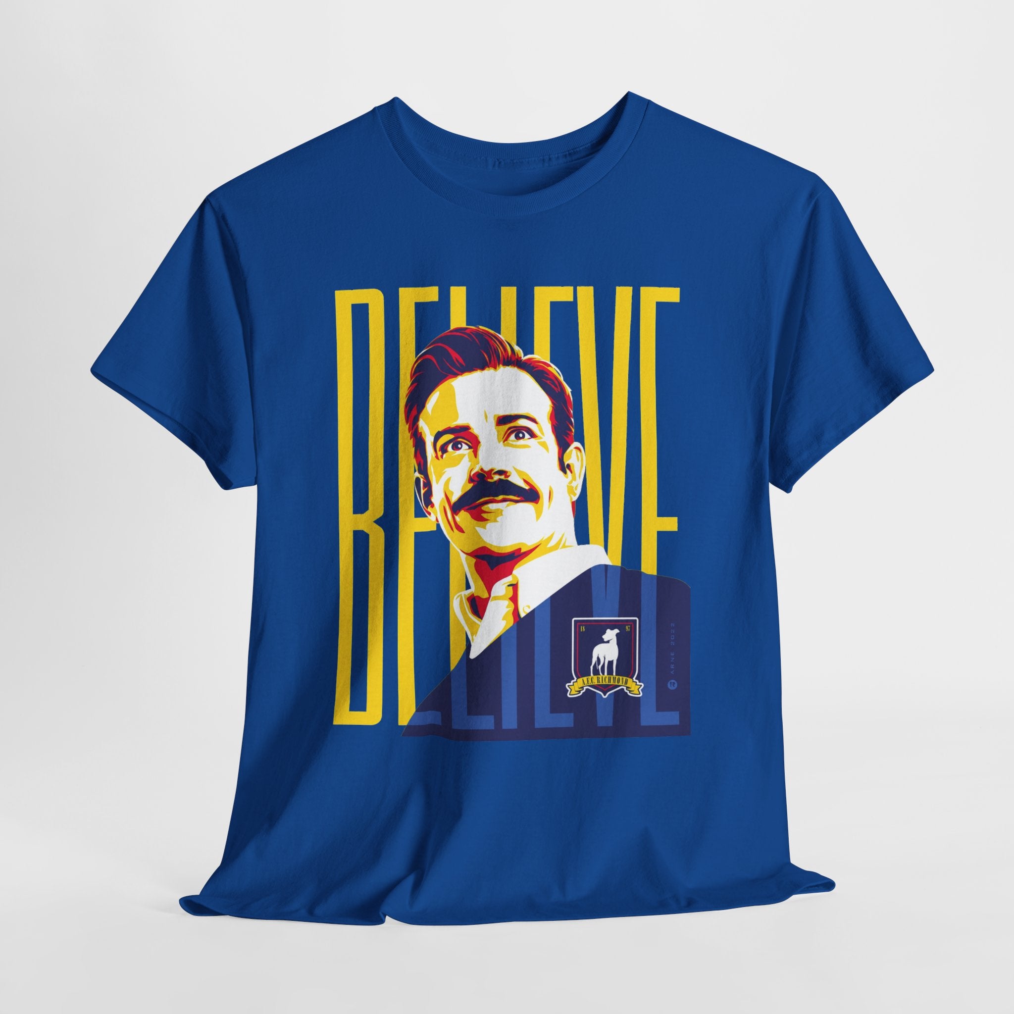 Ted Lasso Inspired Believe Retro Portrait T‑Shirt — Inspirational Vintage Mustache Design