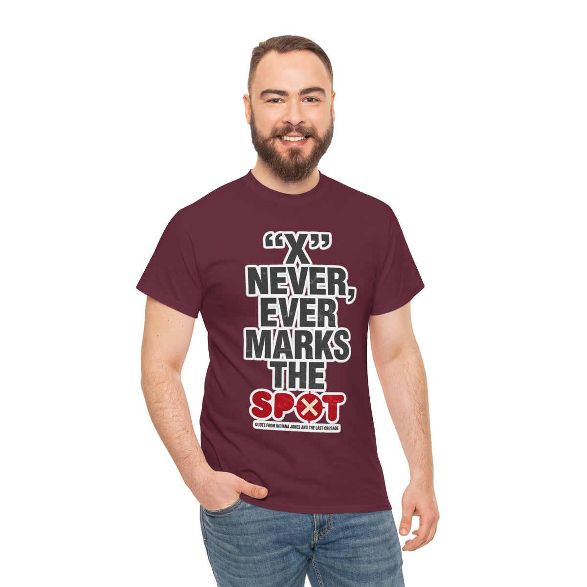 Indiana Jones Inspired T-Shirt — "X" Never, Ever Marks the Spot Pirate Map Humor Tee