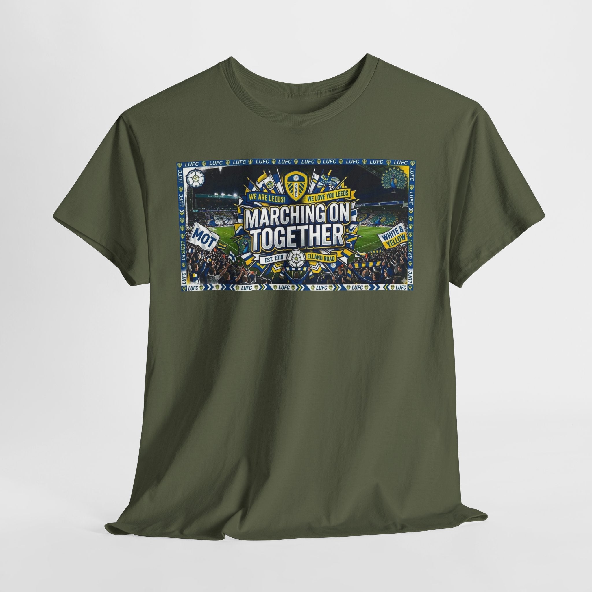 Leeds United T-Shirt — "Marching On Together" Fan Tee (Soccer Supporter Graphic)