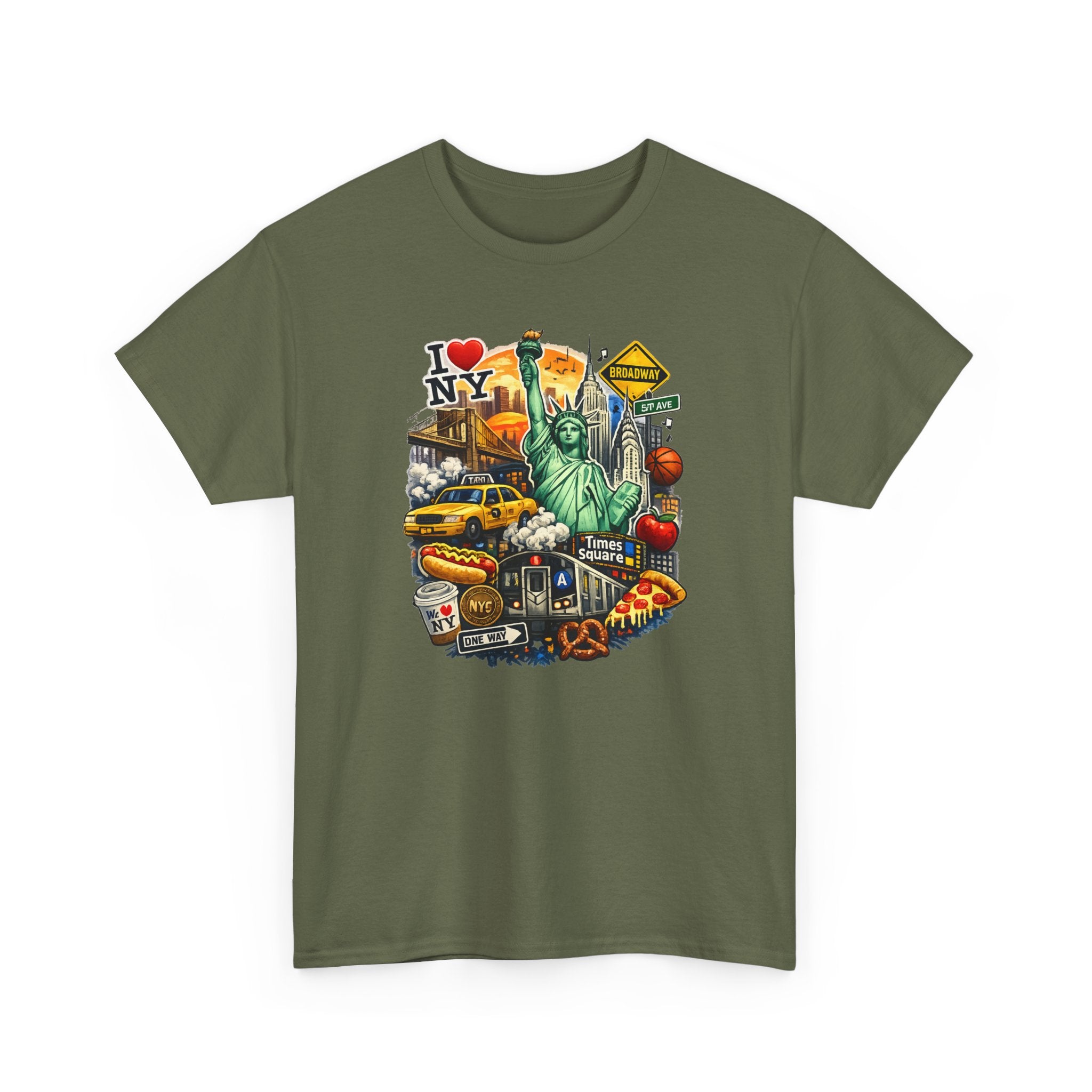 New York City Icons T-Shirt — Statue of Liberty, Taxi & I  NY Collage Tee