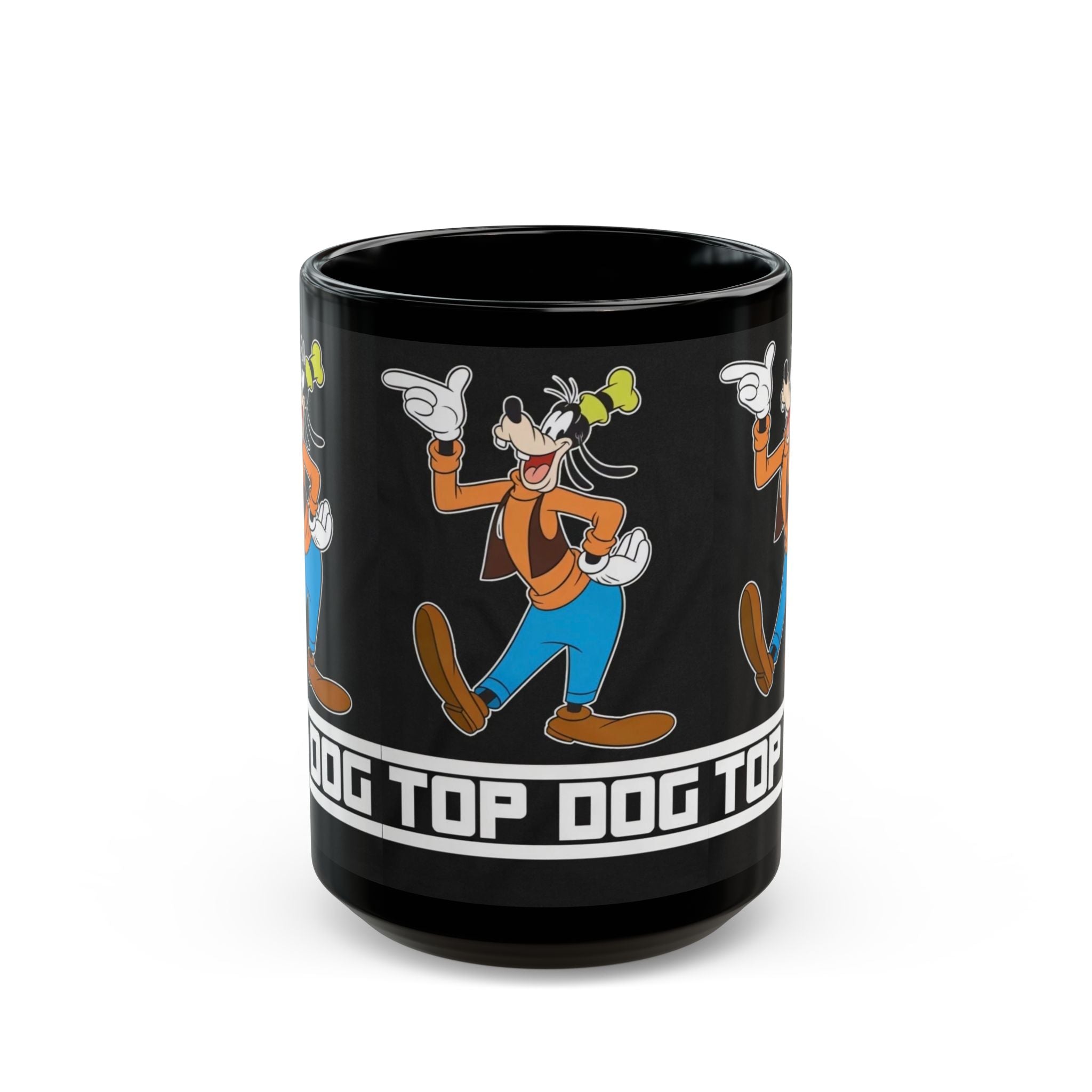 Top Dog Goofy Black Ceramic Mug — Retro Cartoon Character Coffee Cup (11oz & 15oz)