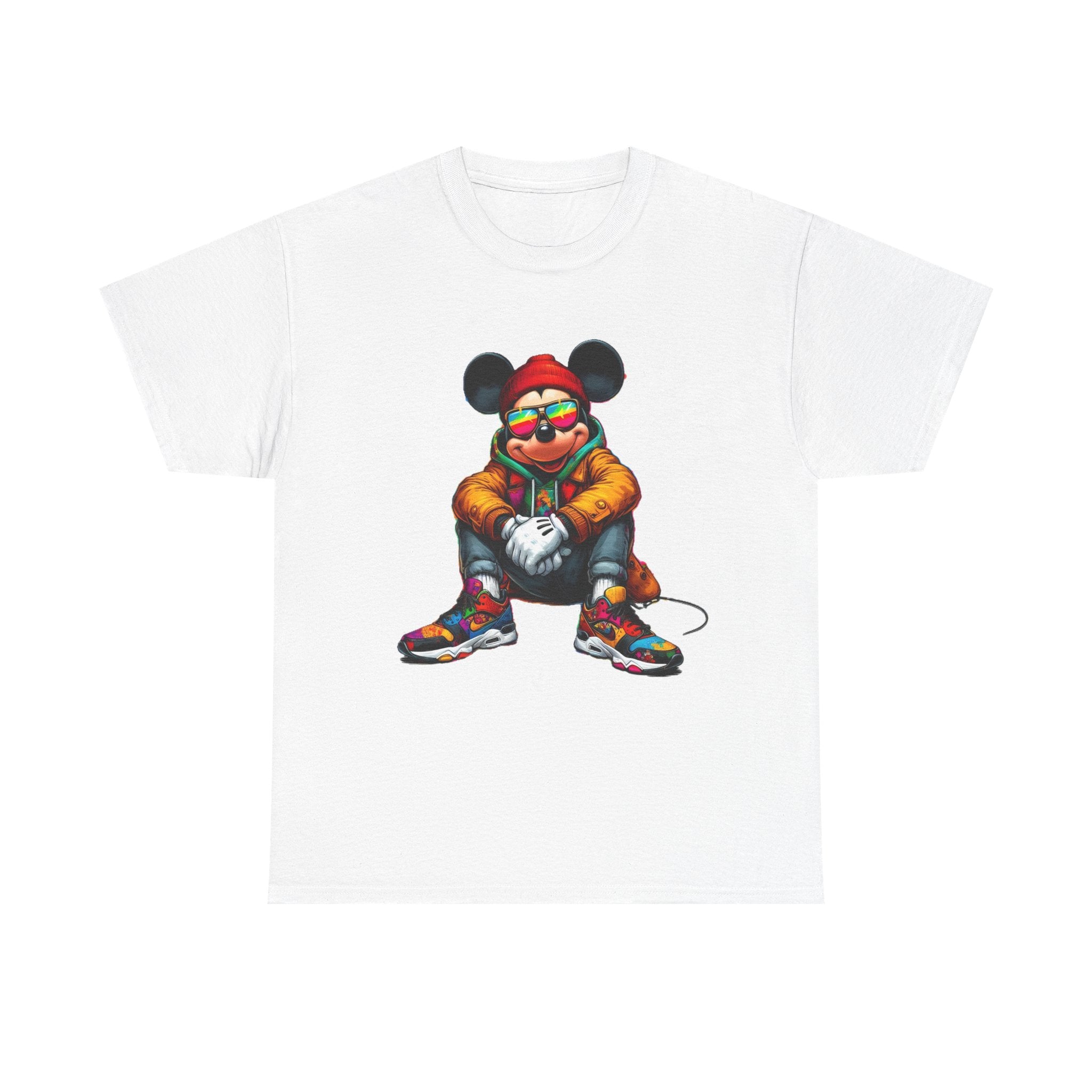 Mickey Mouse Streetwear Graphic Tee — Hip-Hop Mouse Character Sitting in Sneakers