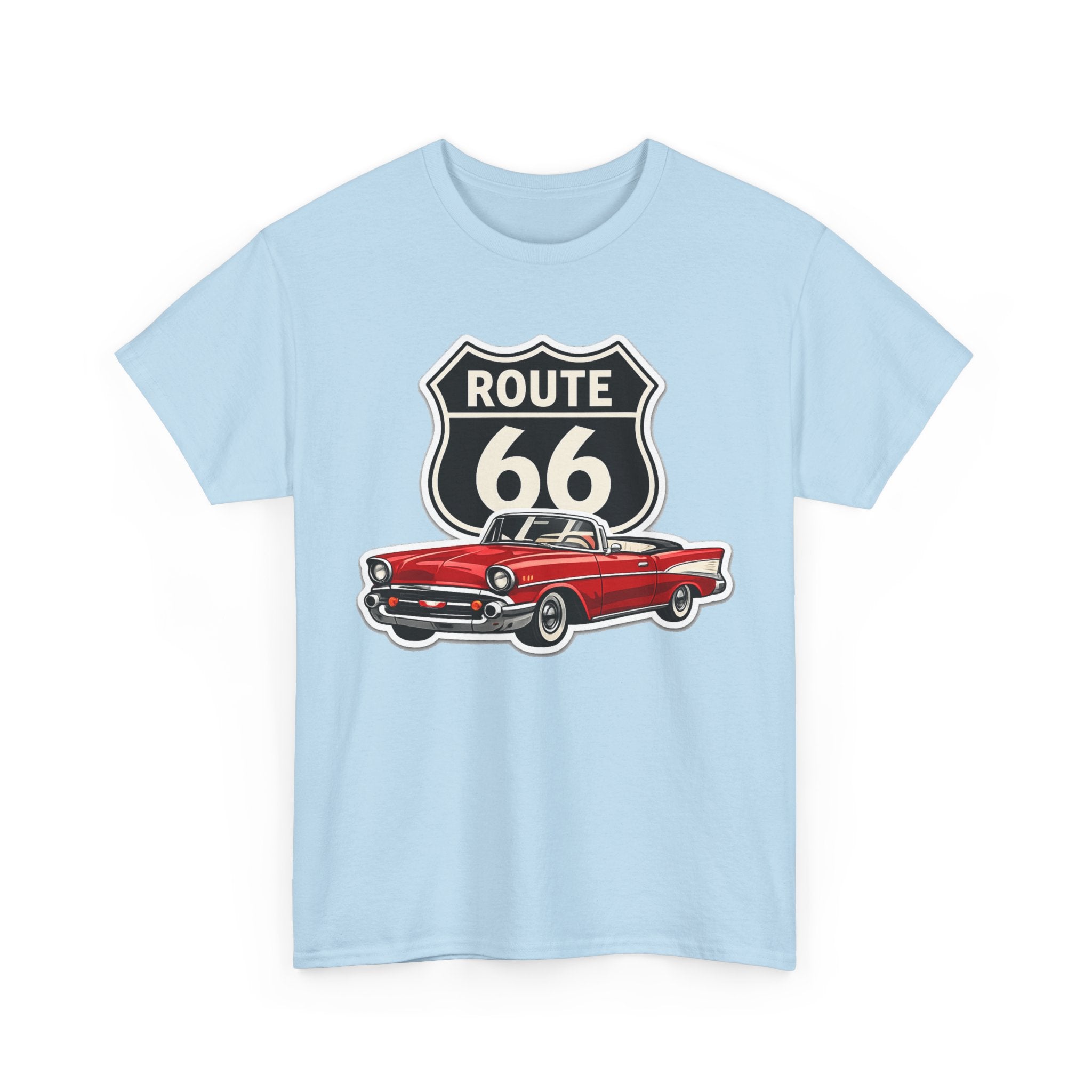 Route 66 Classic Car T‑Shirt — Retro Red Convertible Road Trip Tee