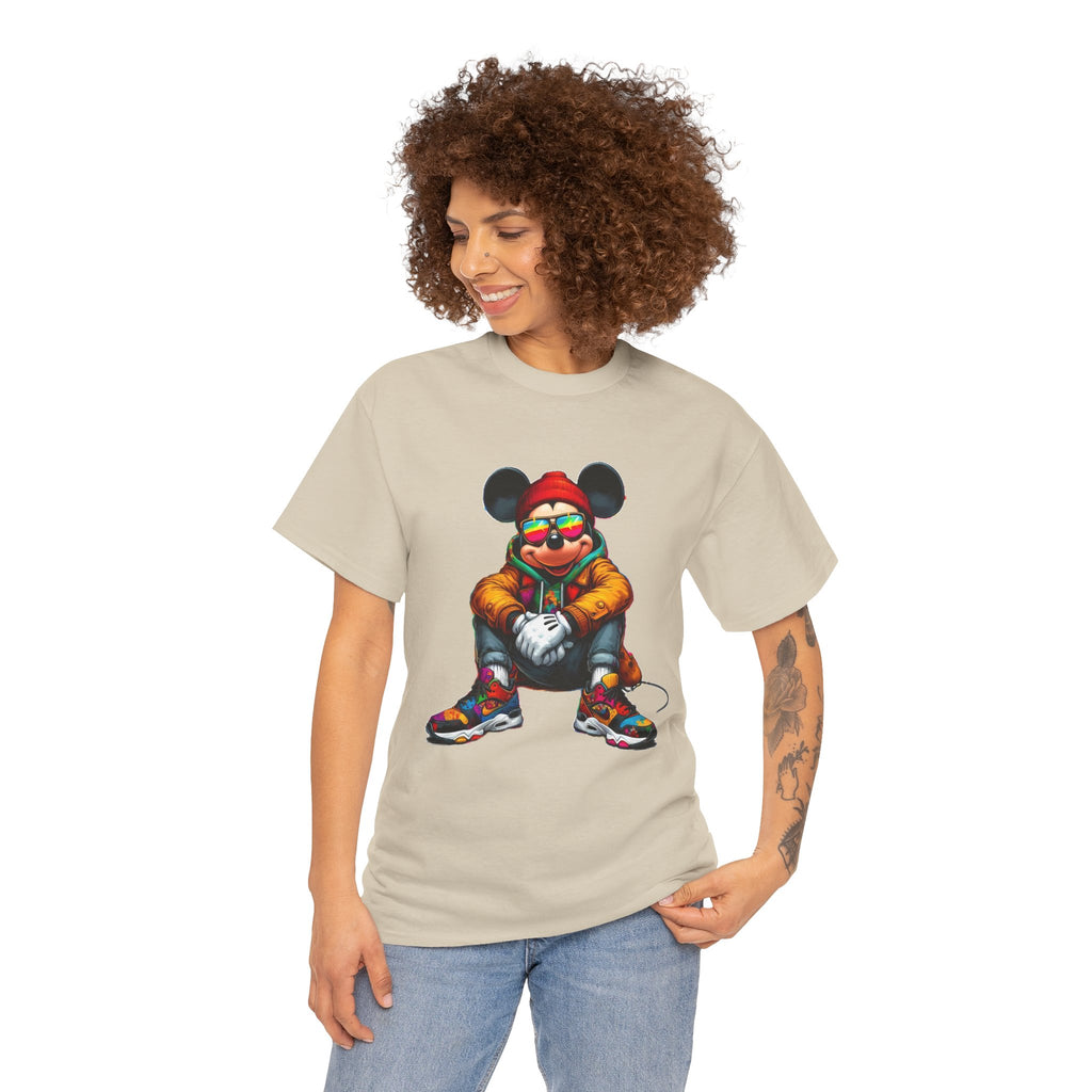 Mickey Mouse Streetwear Graphic Tee — Hip-Hop Mouse Character Sitting in Sneakers