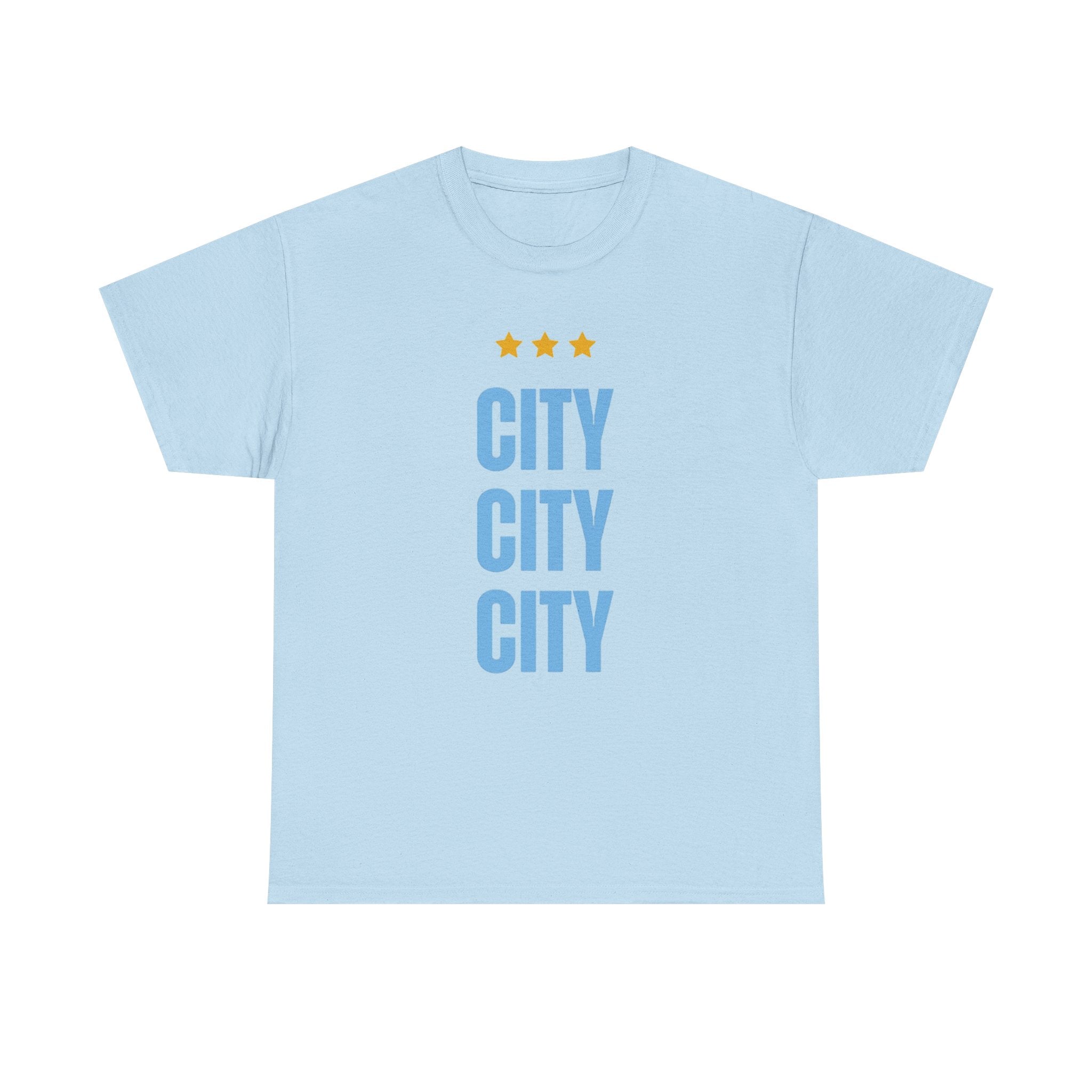 Manchester City City City Tee — Minimal Skyline Graphic T‑Shirt with Three Stars