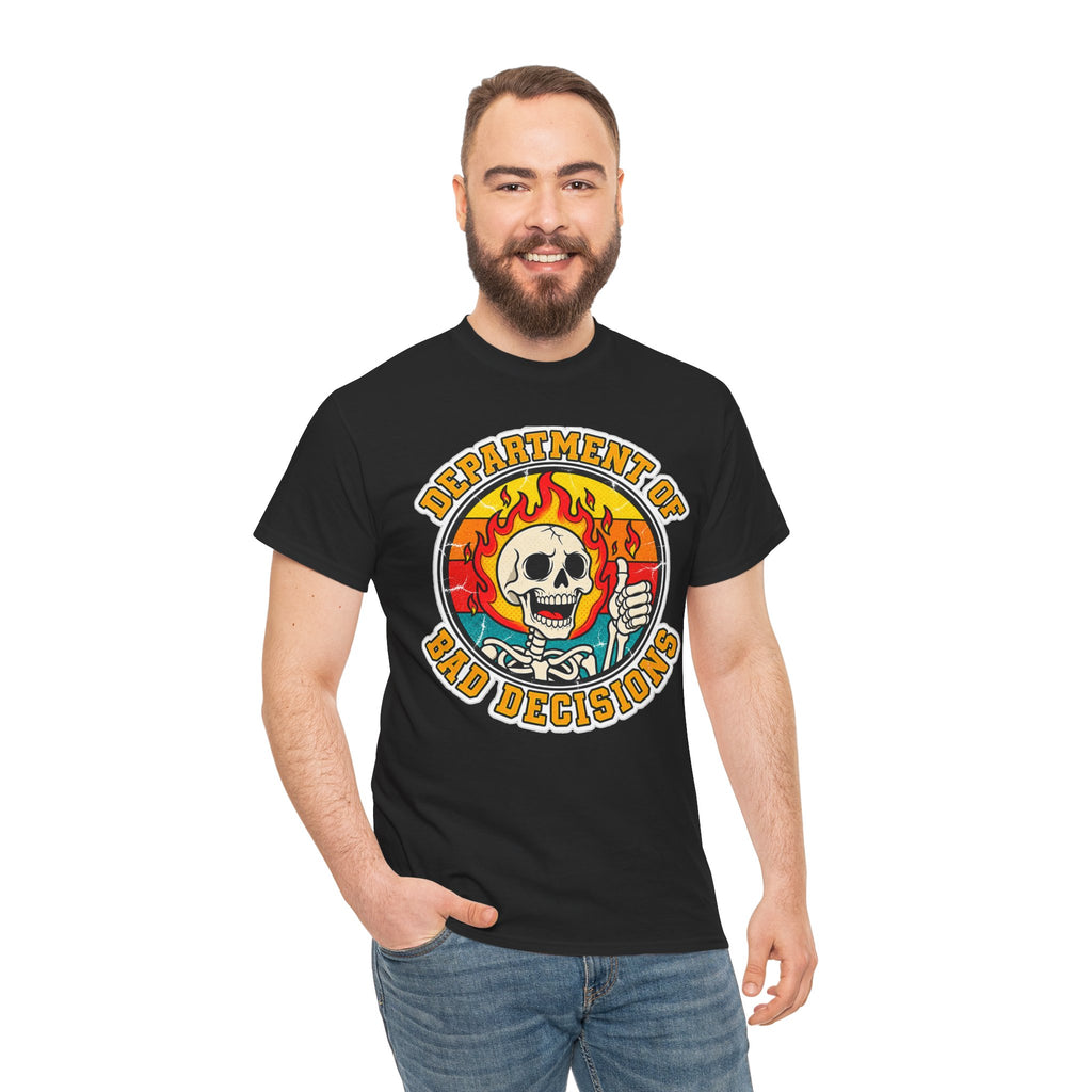 Department of Bad Decisions Skull T-Shirt — Retro Flaming Thumbs-Up Graphic Tee