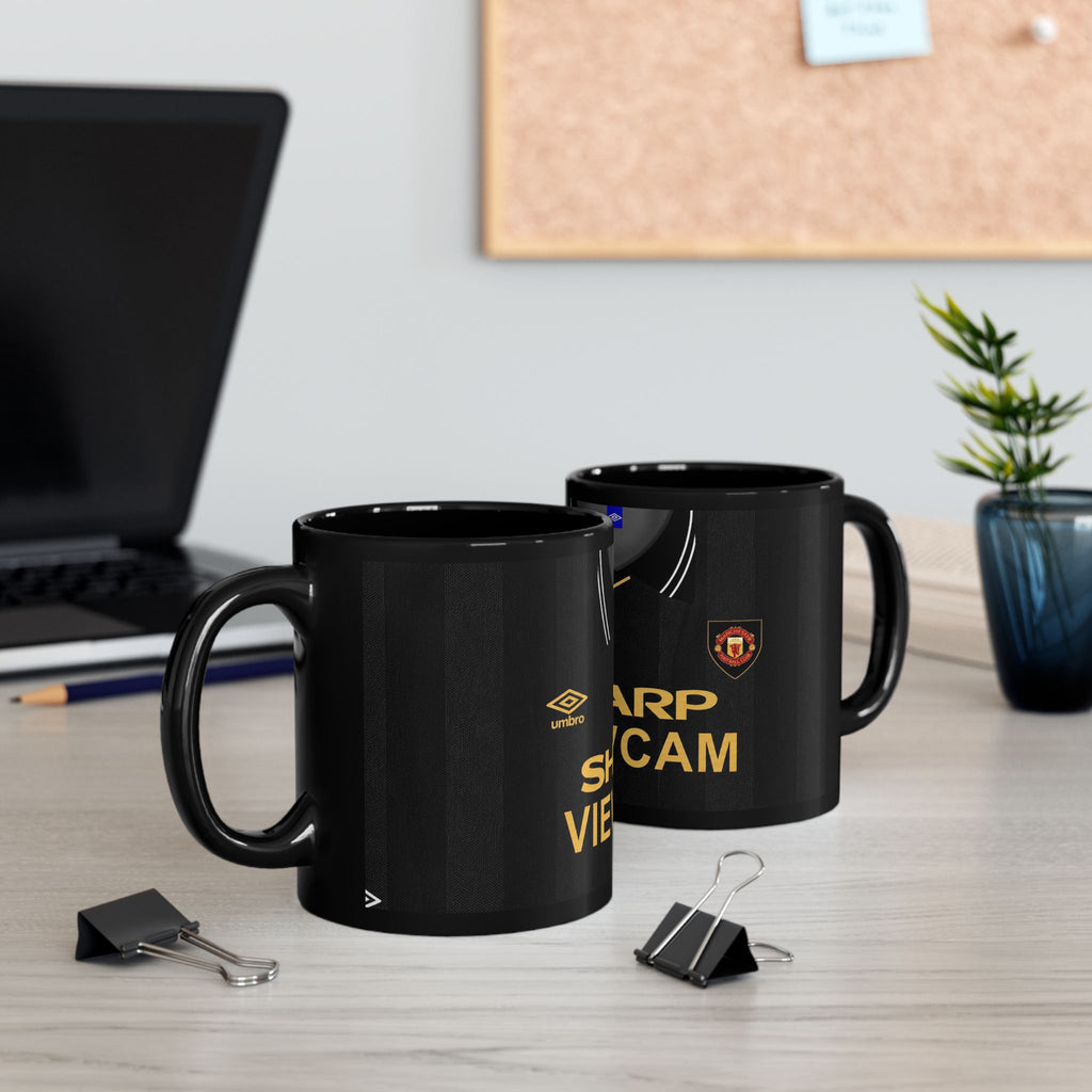 Retro Manchester United Sharp Viewcam Inspired Black Mug — Retro Football Jersey Design (11oz/15oz)