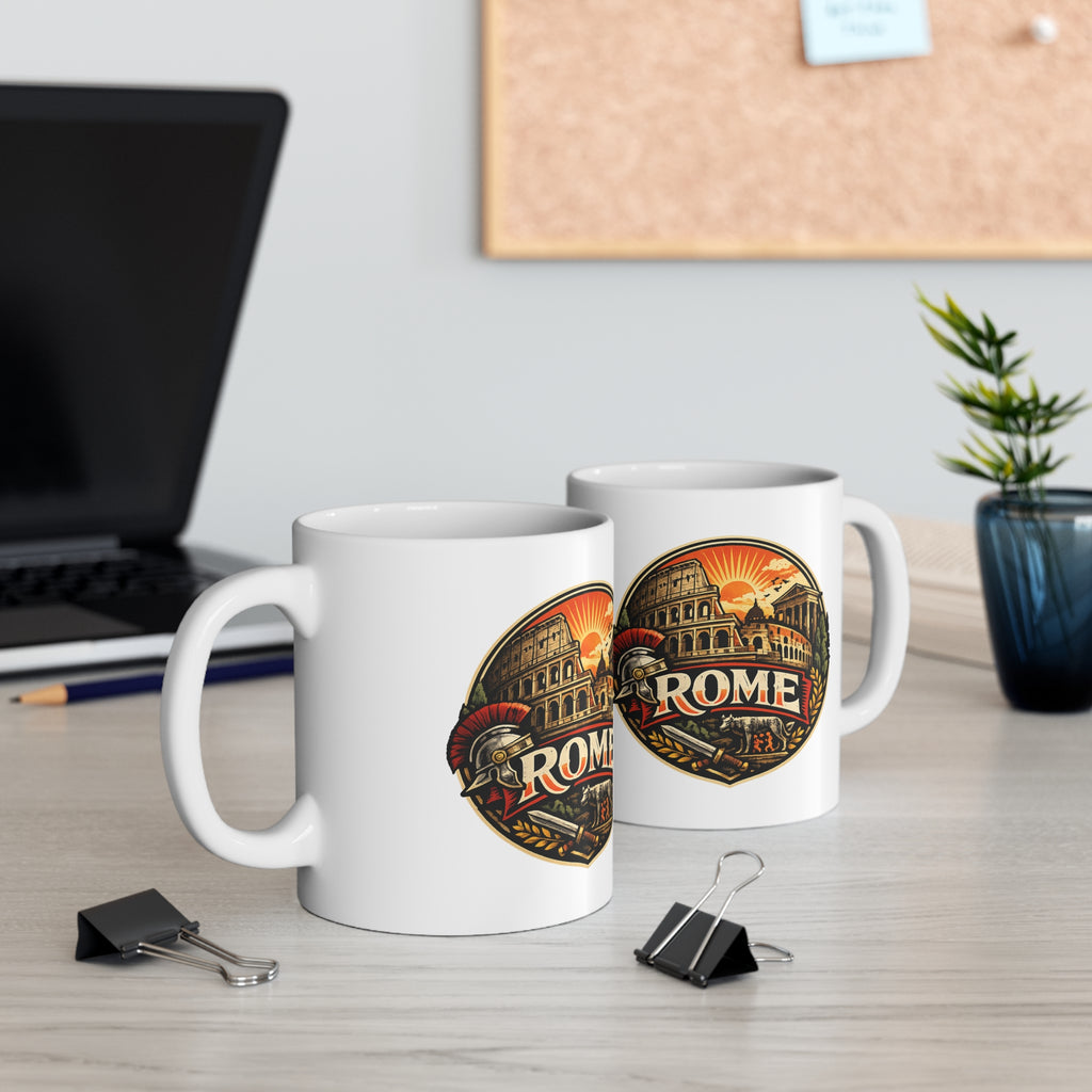 Rome Vintage Emblem Ceramic Coffee Mug — Colosseum & Legion Travel Souvenir (11oz/15oz)