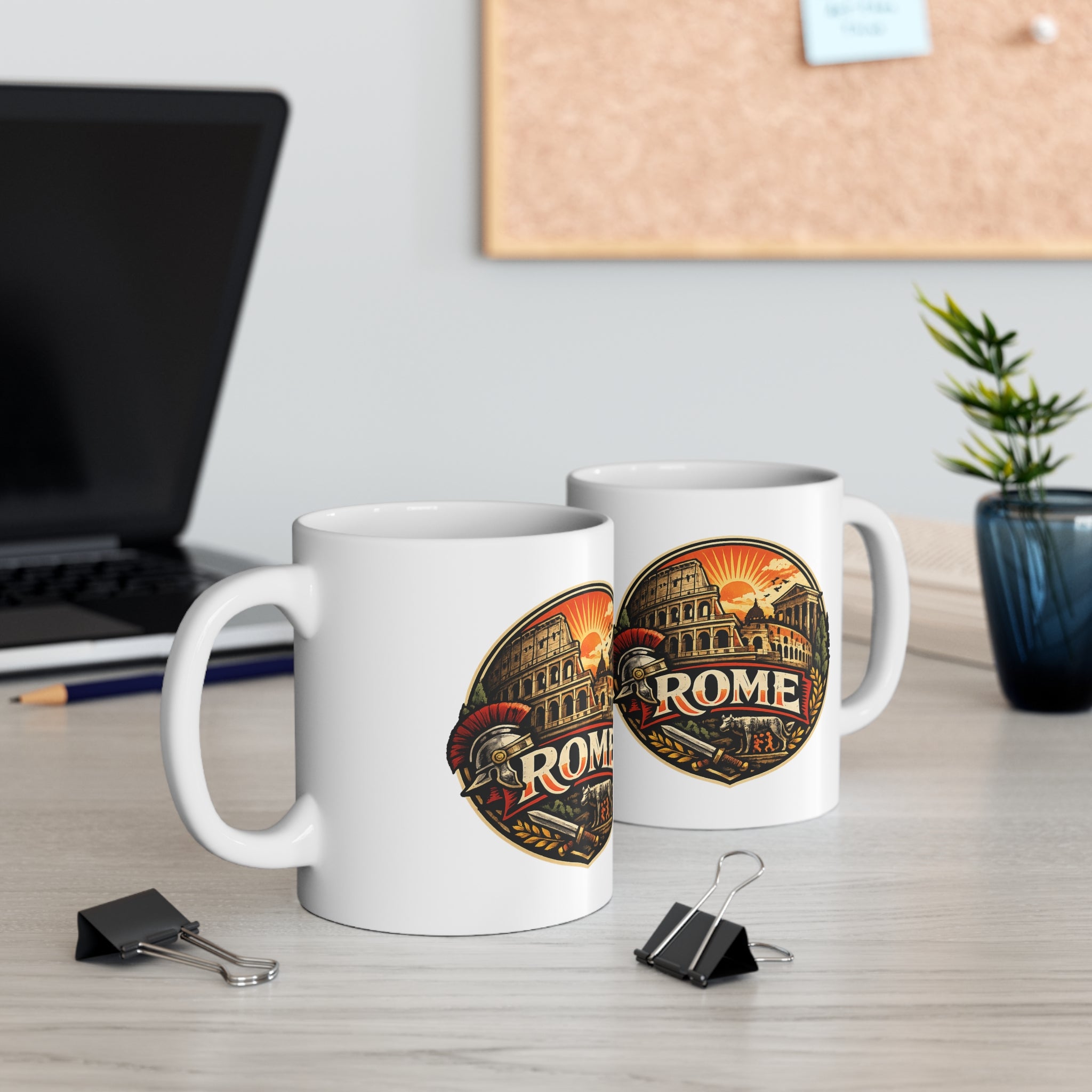 Rome Vintage Emblem Ceramic Coffee Mug — Colosseum & Legion Travel Souvenir (11oz/15oz)