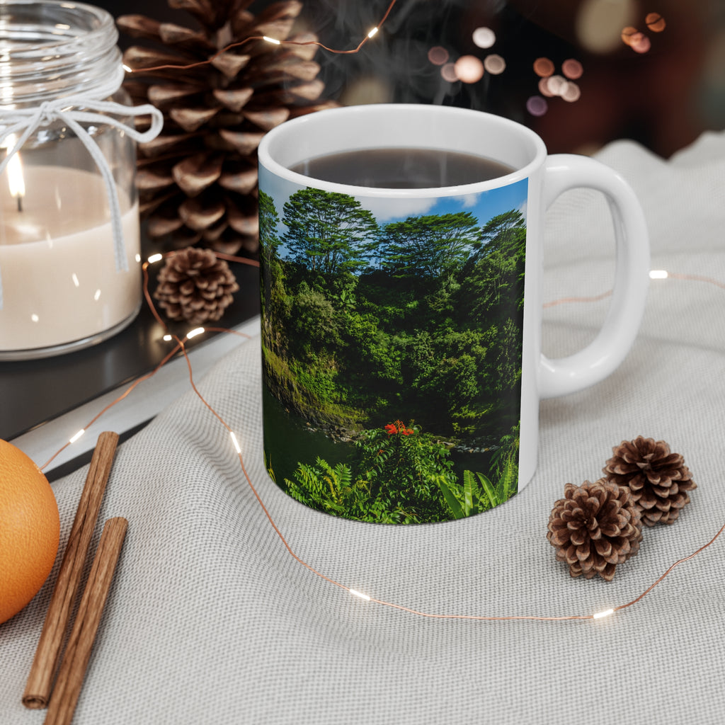 Waterfall Landscape Mug — Tropical Rainbow Waterfall Ceramic Coffee Cup (11oz & 15oz)