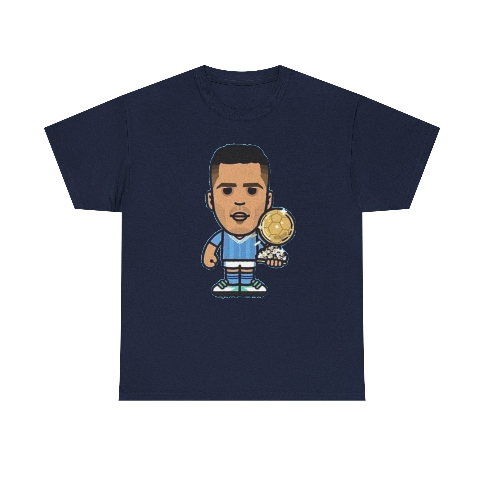 Rodri Manchester City Cartoon Tee — Player Holding Trophy Graphic Shirt