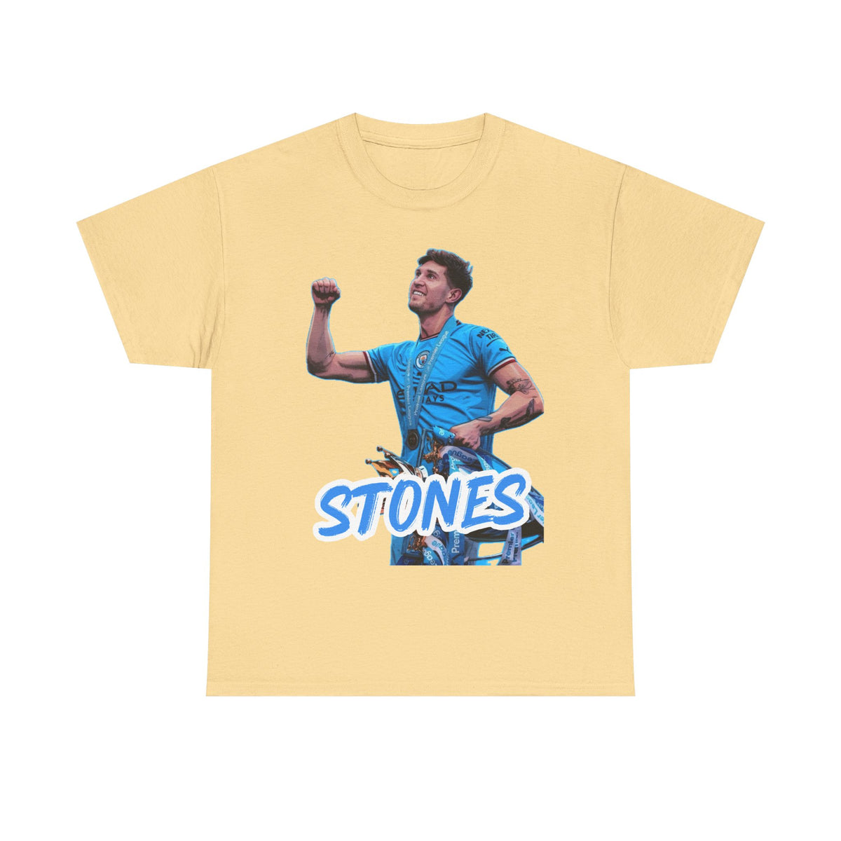 John Stones Manchester City Soccer Fan Tee — Blue Player Graphic T-Shirt