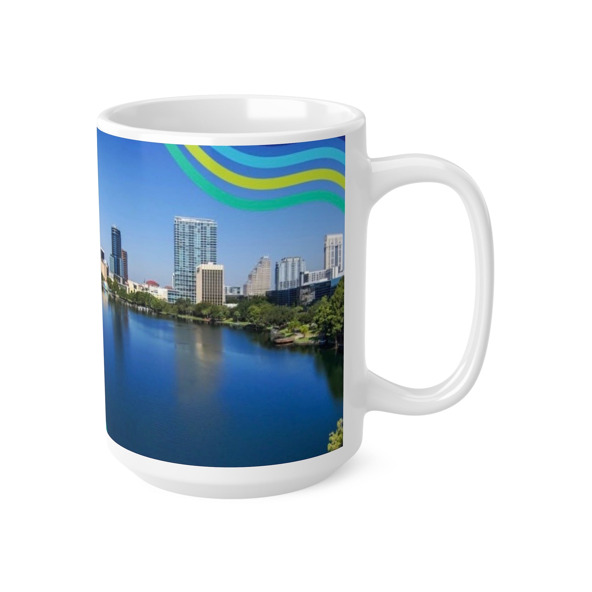 Orlando Lake Eola City Skyline Coffee Mug — Scenic Waterfront 11oz & 15oz Ceramic Cups