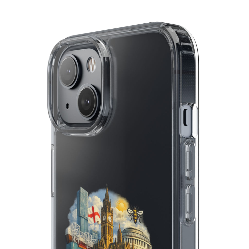 Manchester Landmark Clear Phone Case — Cityscape Collage Design