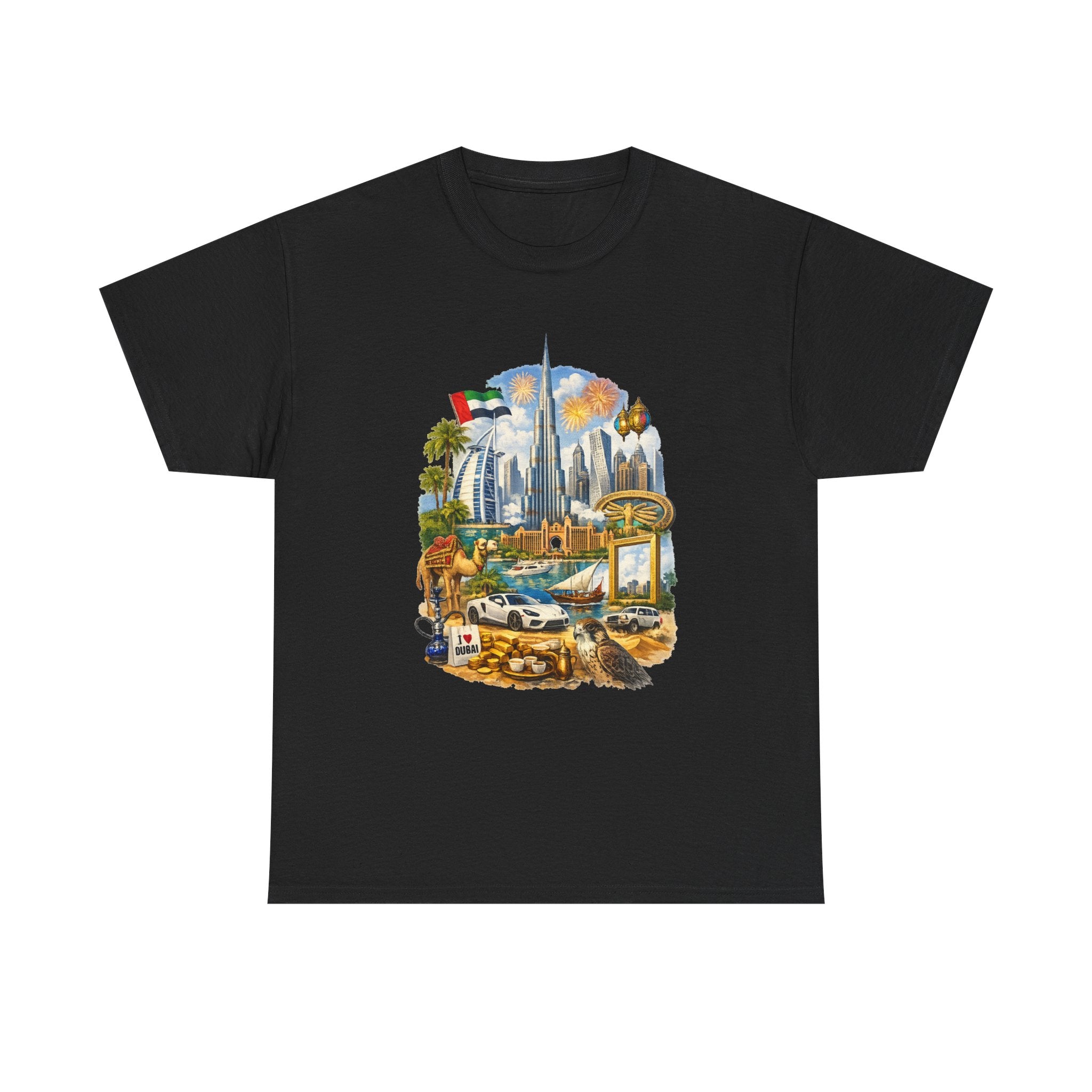 Dubai Skyline Beach Vacation T-Shirt – Retro Travel Collage Tee