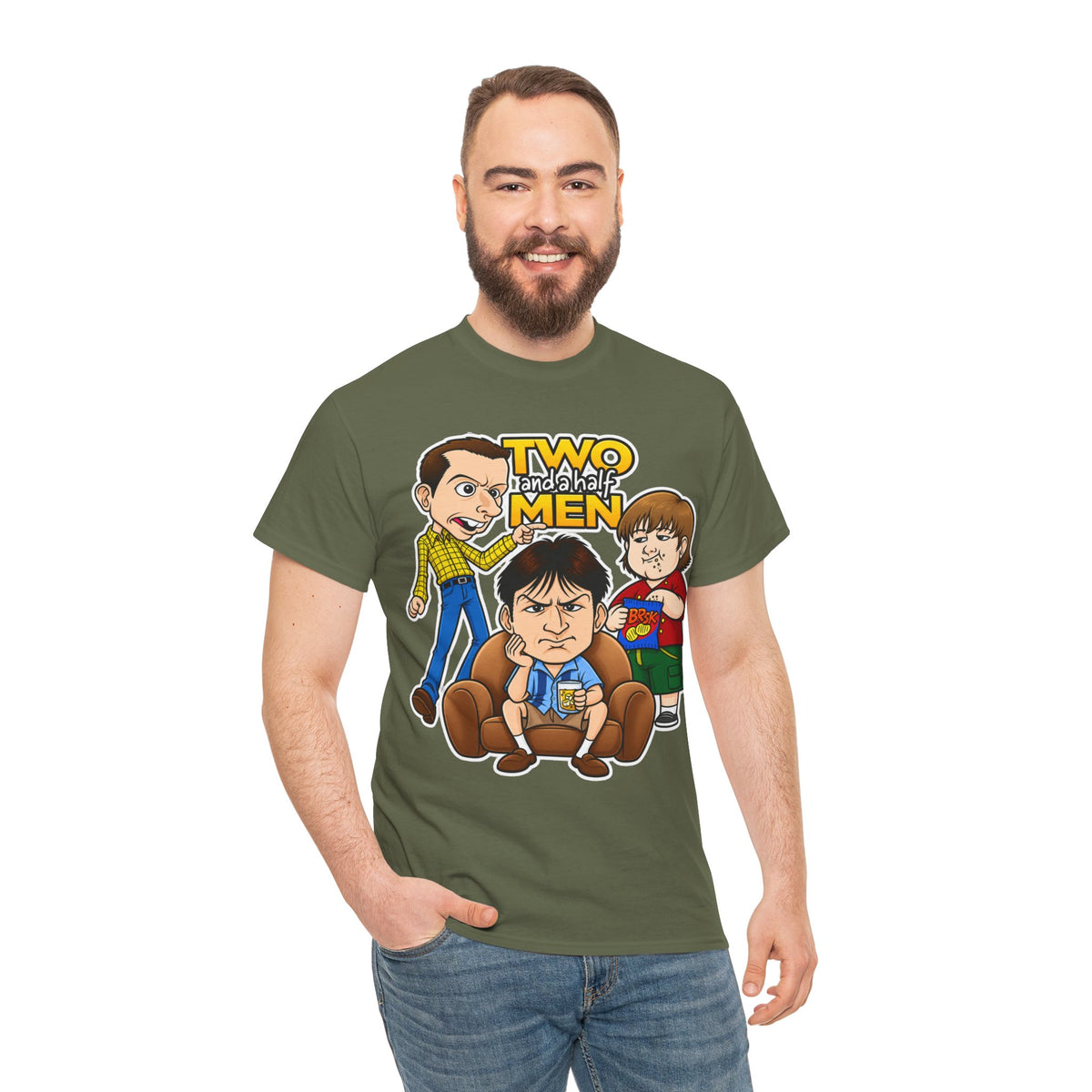Two and a Half Men Inspired Cartoon Tee — Retro TV Comedy Graphic T-Shirt