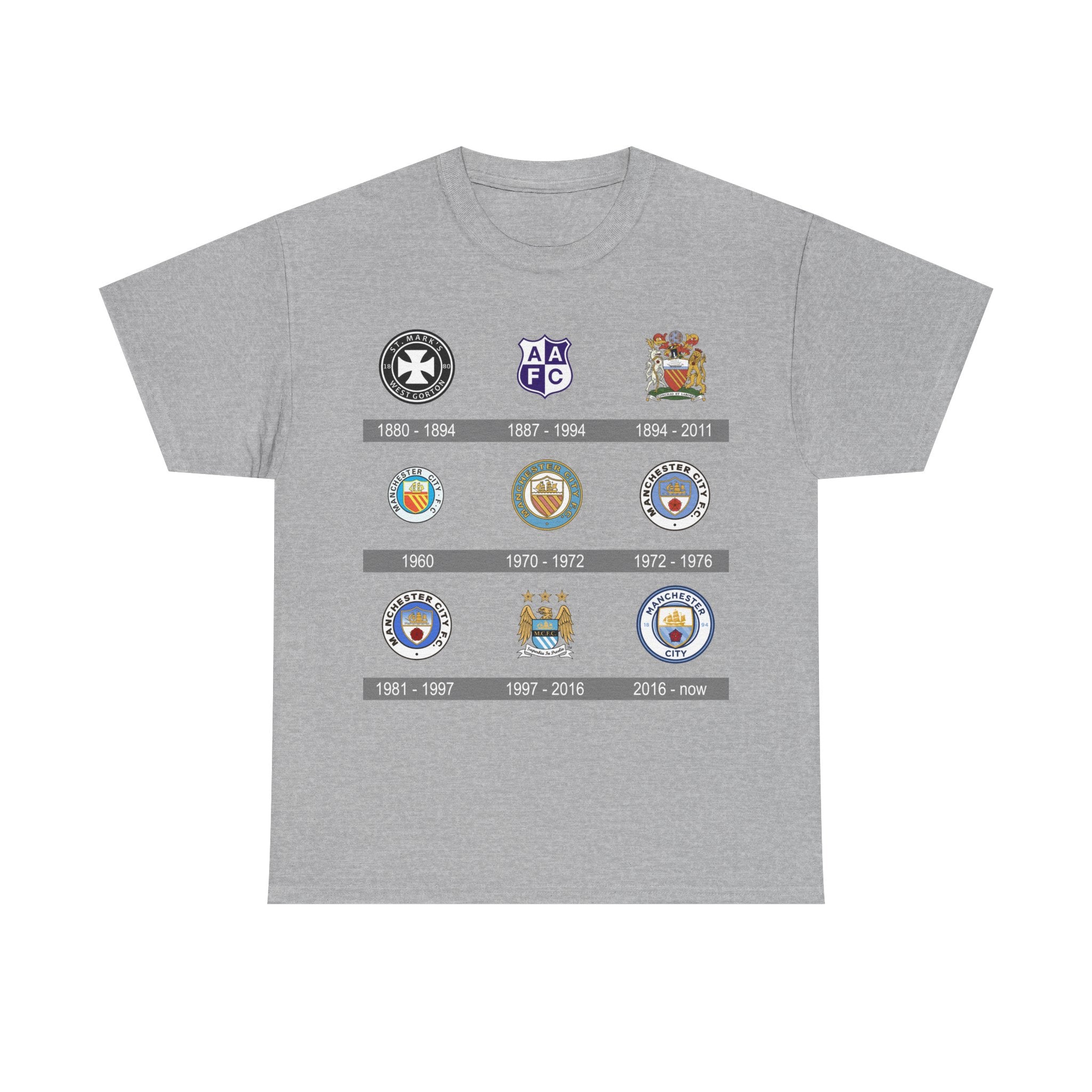 Manchester City Crest Timeline T-Shirt — Retro Club Crest History Tee