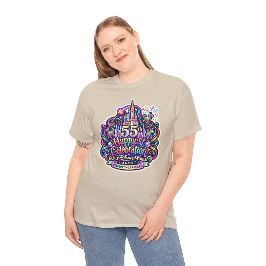 T-Shirt — "55th Happiest Celebration" Colorful Anniversary Castle Graphic Tee