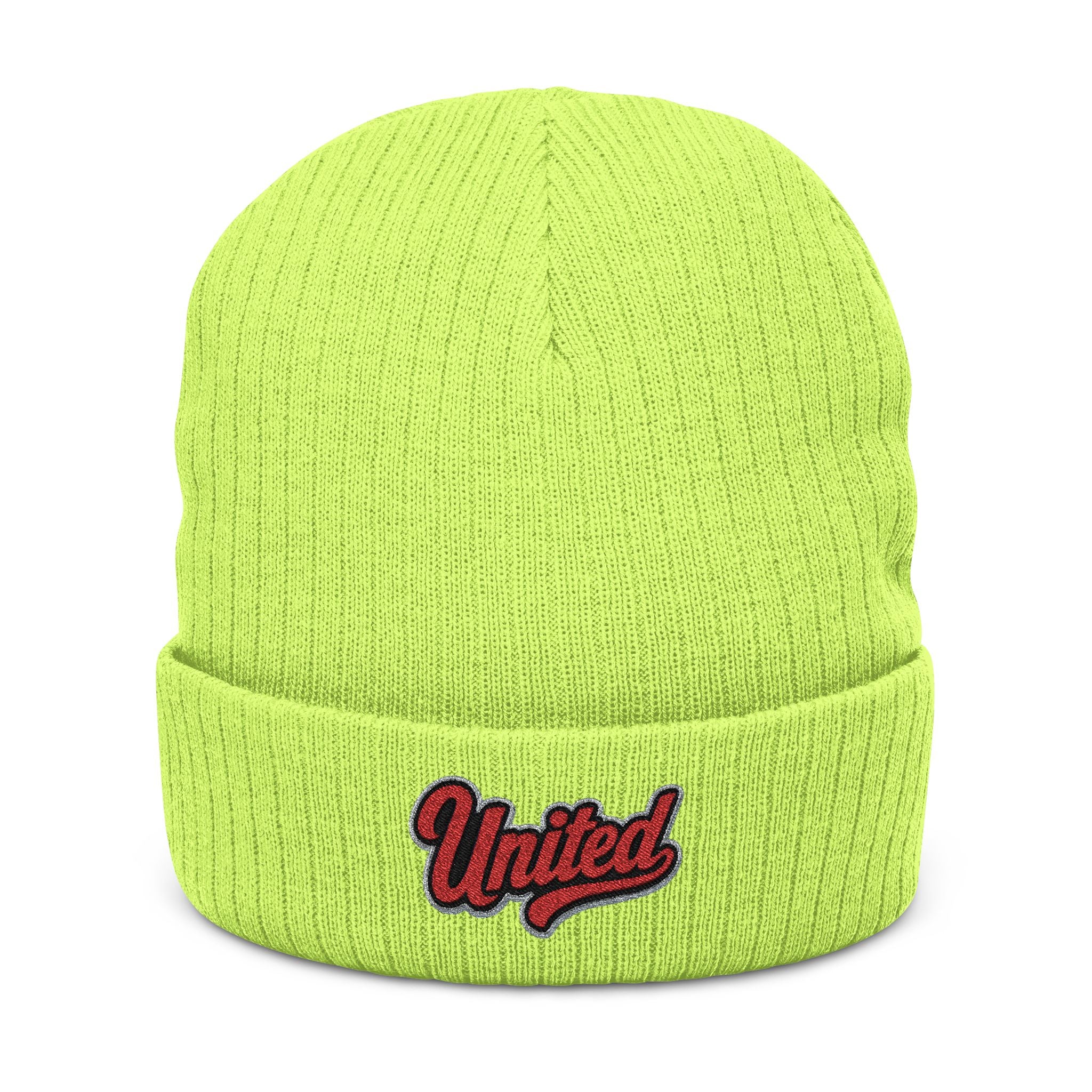 United Embroidered Ribbed Beanie — Cozy Knit Winter Hat