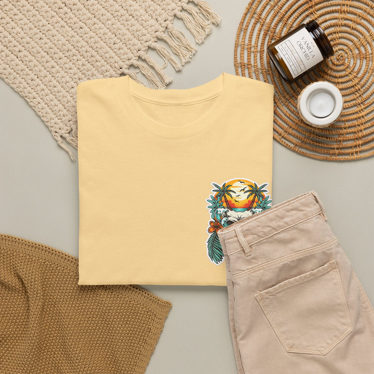 Tropical Skull Tee — Sunset Palm Beach Skull T-Shirt