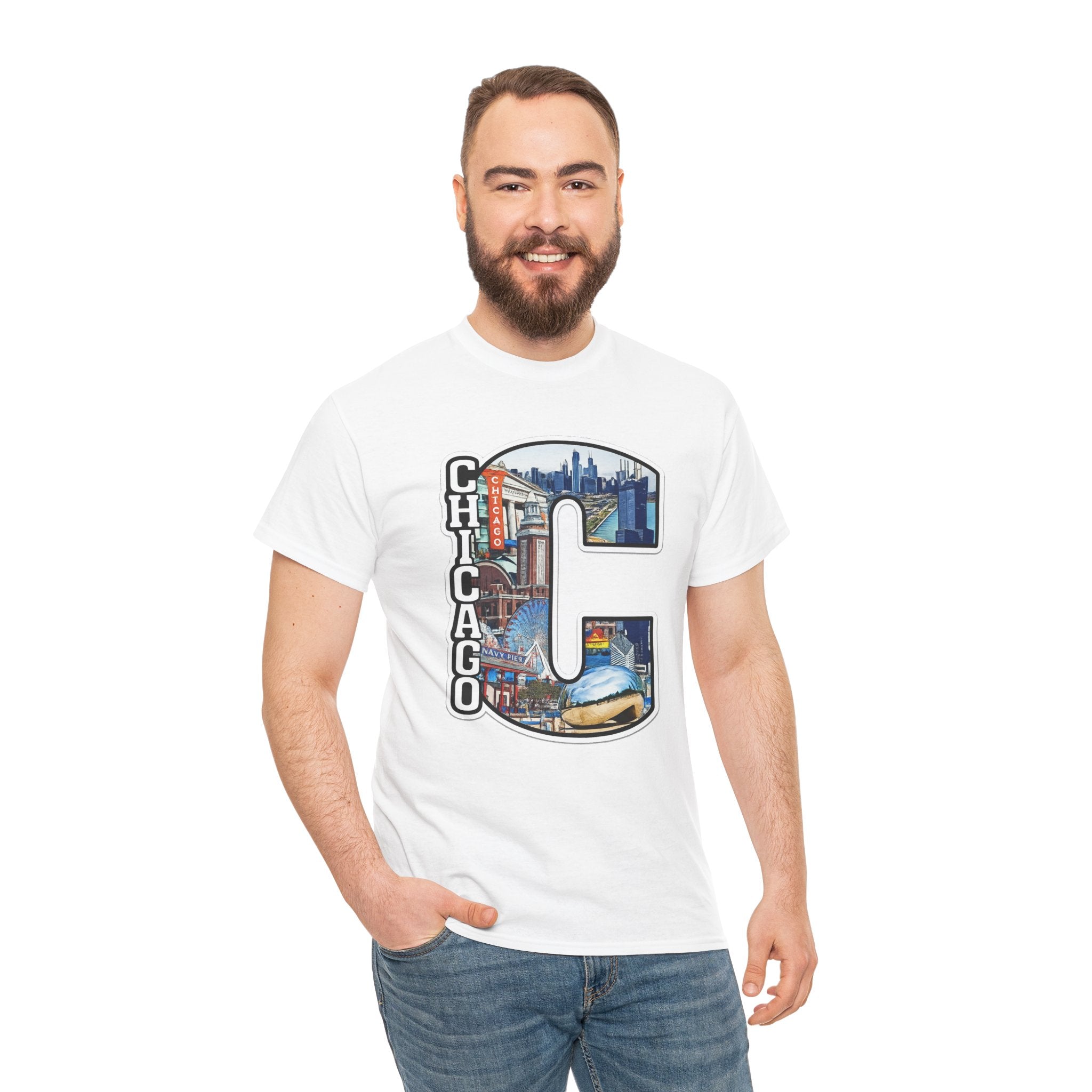 Chicago C Letter T-Shirt — City Skyline Graphic Cotton Tee
