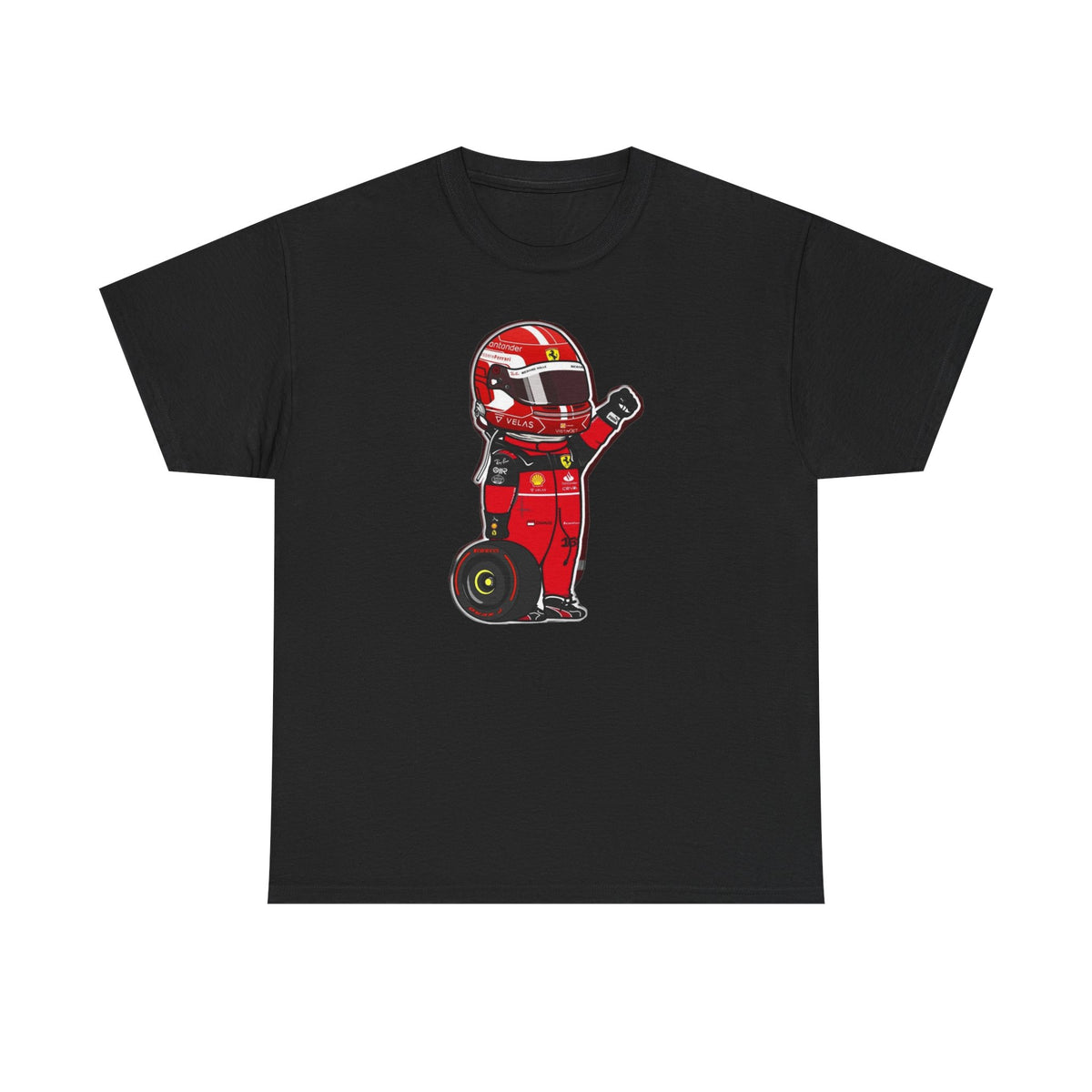 Race Car Driver Cartoon Tee — Cute Red Helmet Racing Shirt