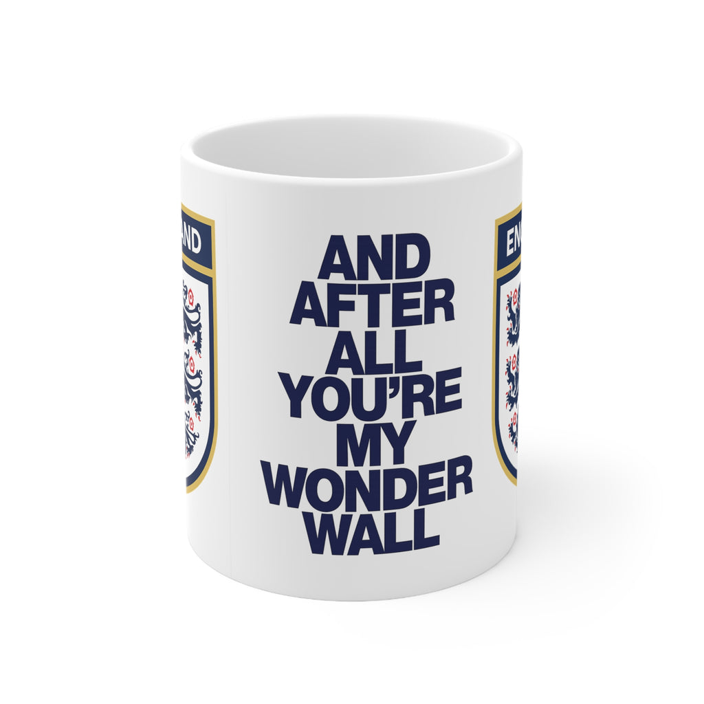 England Football Crest Mug — “And After All You’re My Wonderwall” Ceramic Coffee Cup (11oz & 15oz)