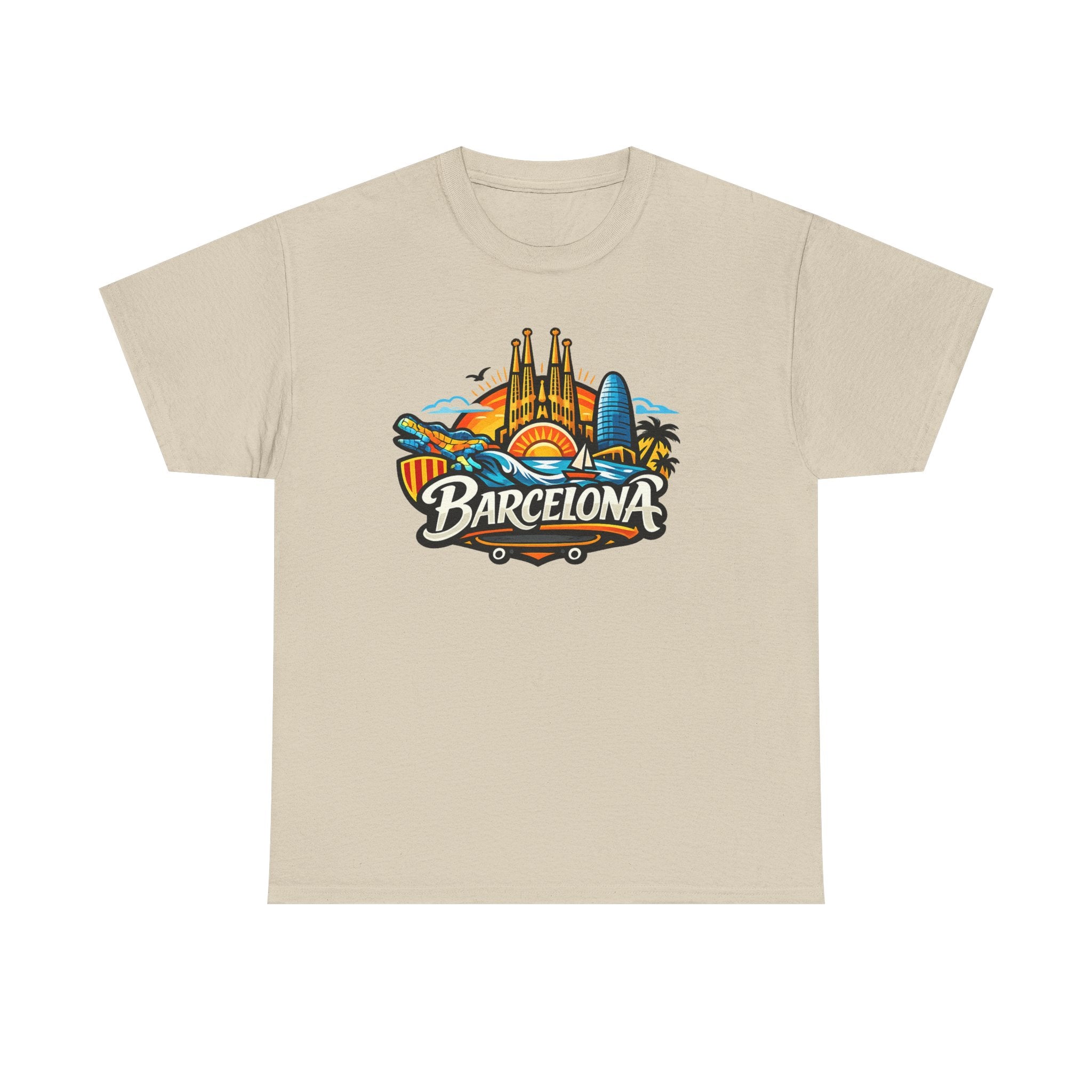 Barcelona Skyline Graphic Tee — Colorful Travel Souvenir T-Shirt