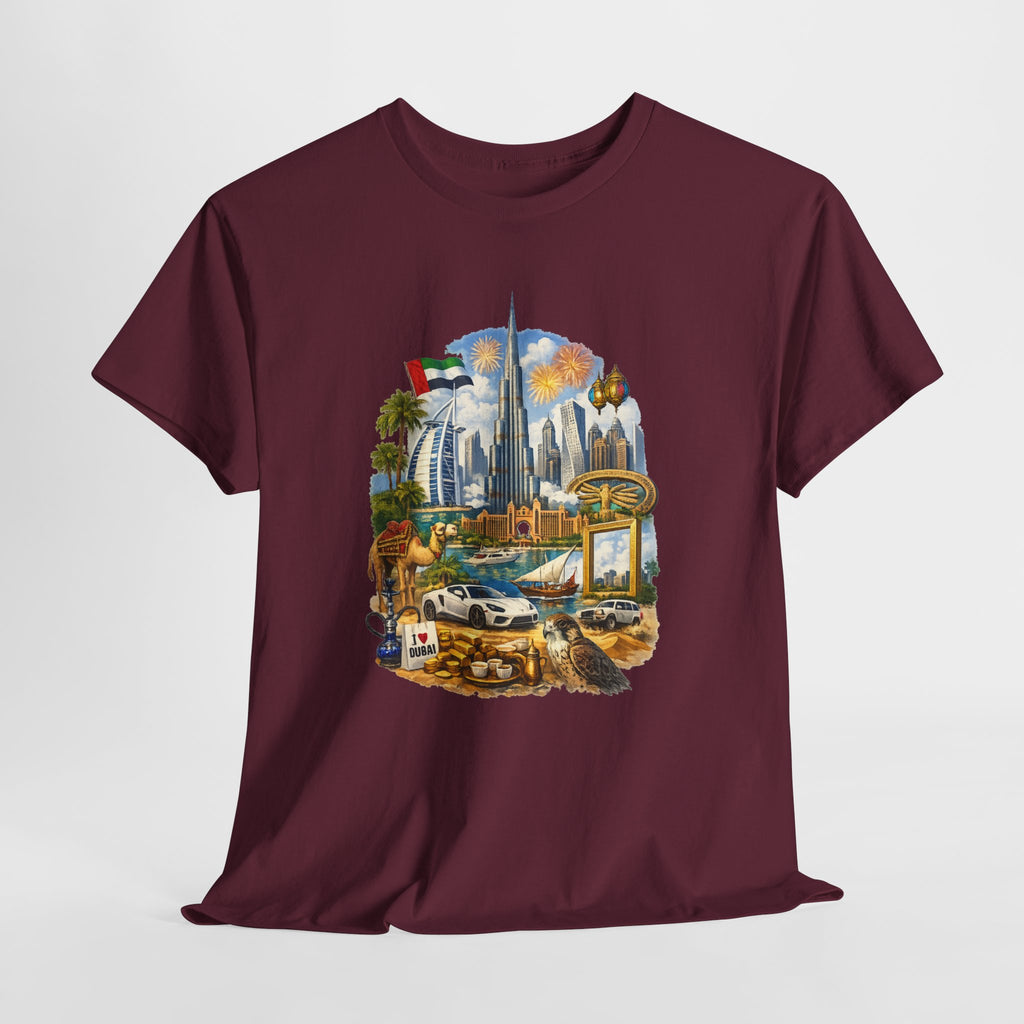 Dubai Skyline Beach Vacation T-Shirt – Retro Travel Collage Tee