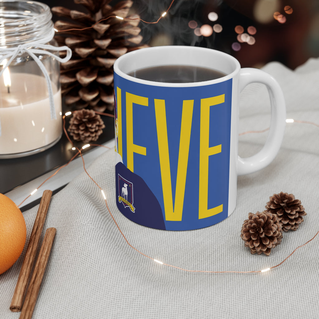 Ted Lasso Inspired Unofficial Believe Pop-Art Ceramic Coffee Mug — Inspirational Retro Portrait, 11oz & 15oz