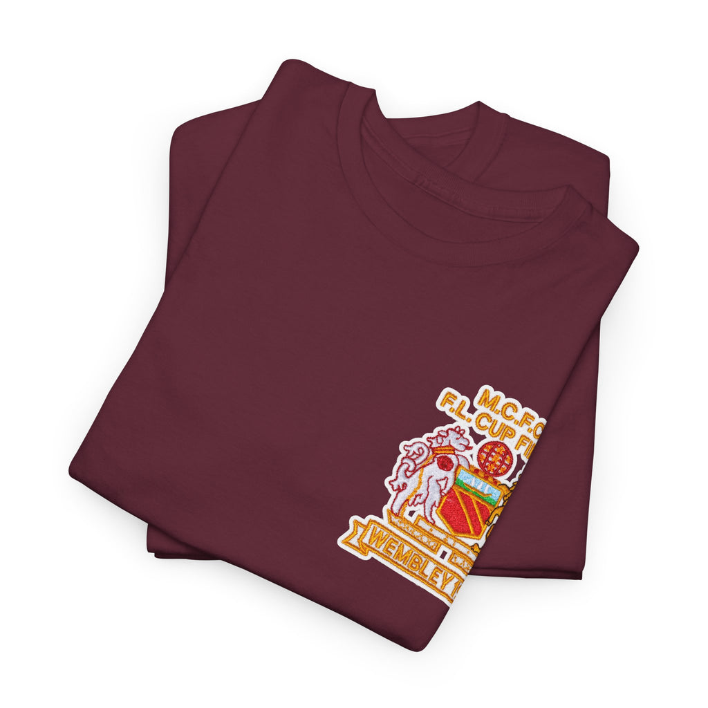 Manchester City 1976 League Cup Final Crest Cotton T‑Shirt — Vintage Football Fan Tee