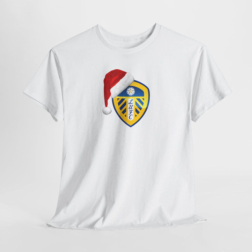 Leeds United Santa Hat Christmas Soccer Crest T‑Shirt – Festive Football Fan Tee