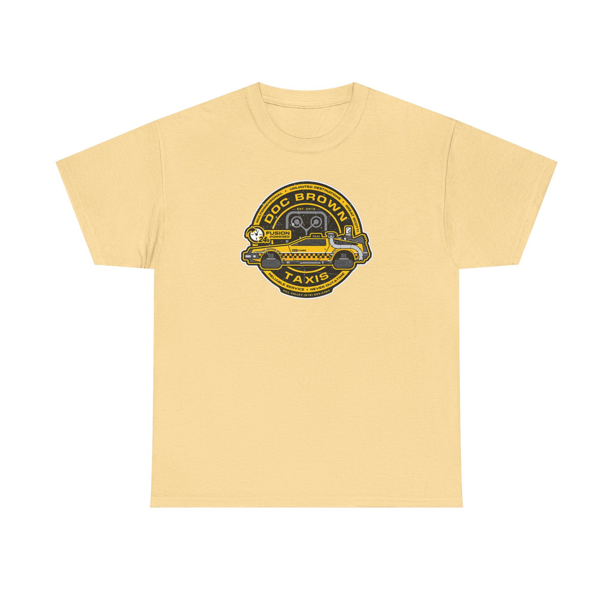 Vintage Taxi Badge T-Shirt — 'Doc Brown Taxis' Retro Cab Logo Tee