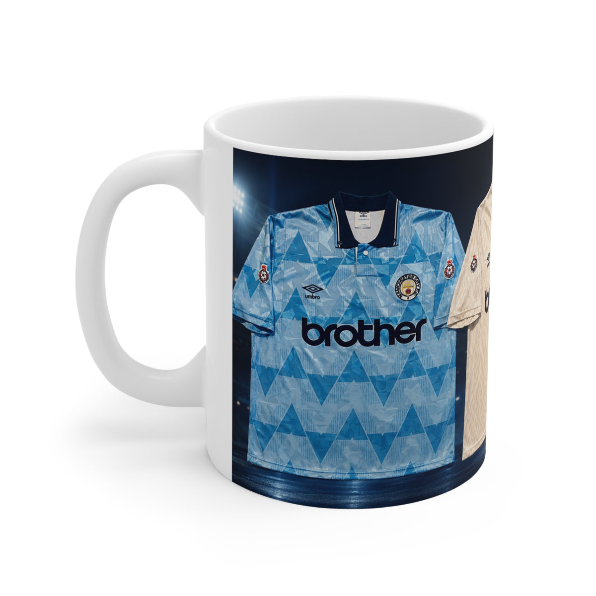Manchester City Retro Soccer Jersey Coffee Mug — Retro Club Kit Design (11oz & 15oz)