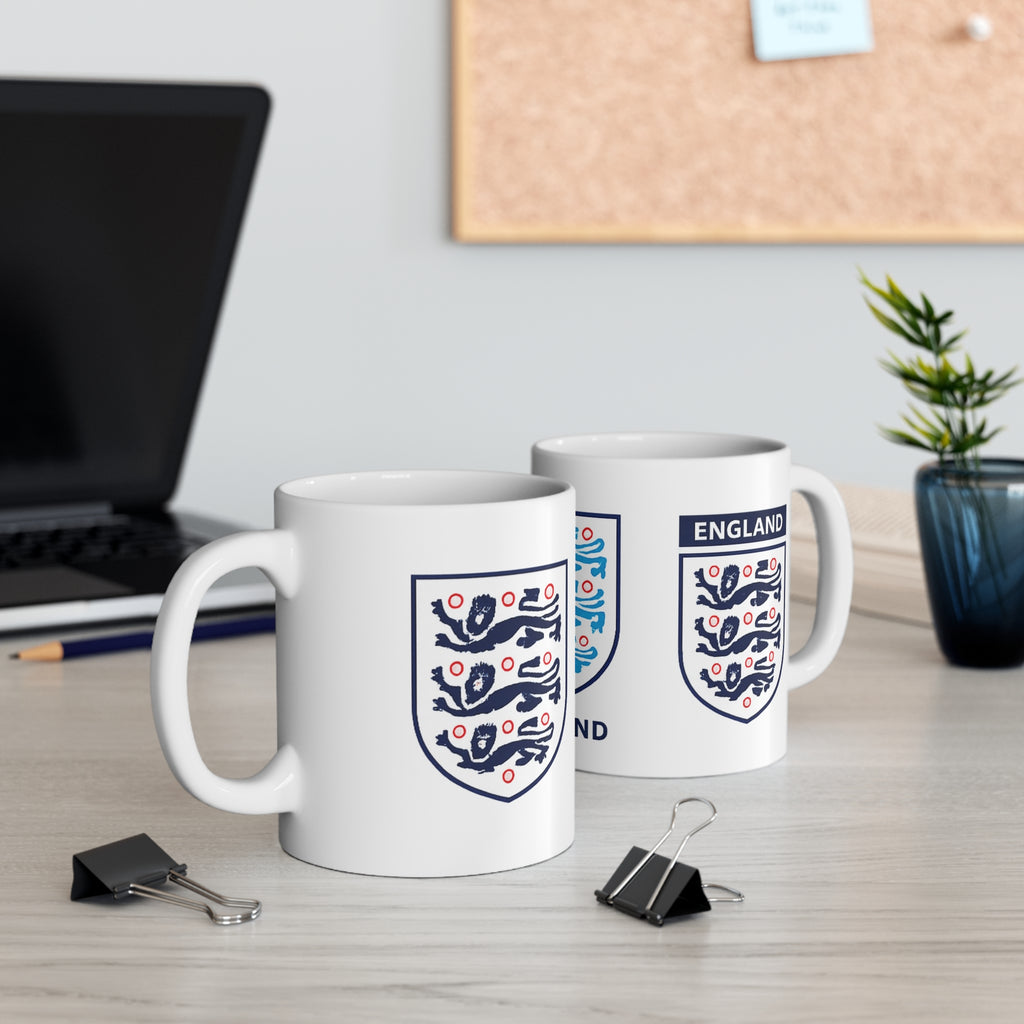 England Three Lions Ceramic Coffee Mug — 11oz & 15oz Football Fan Gift
