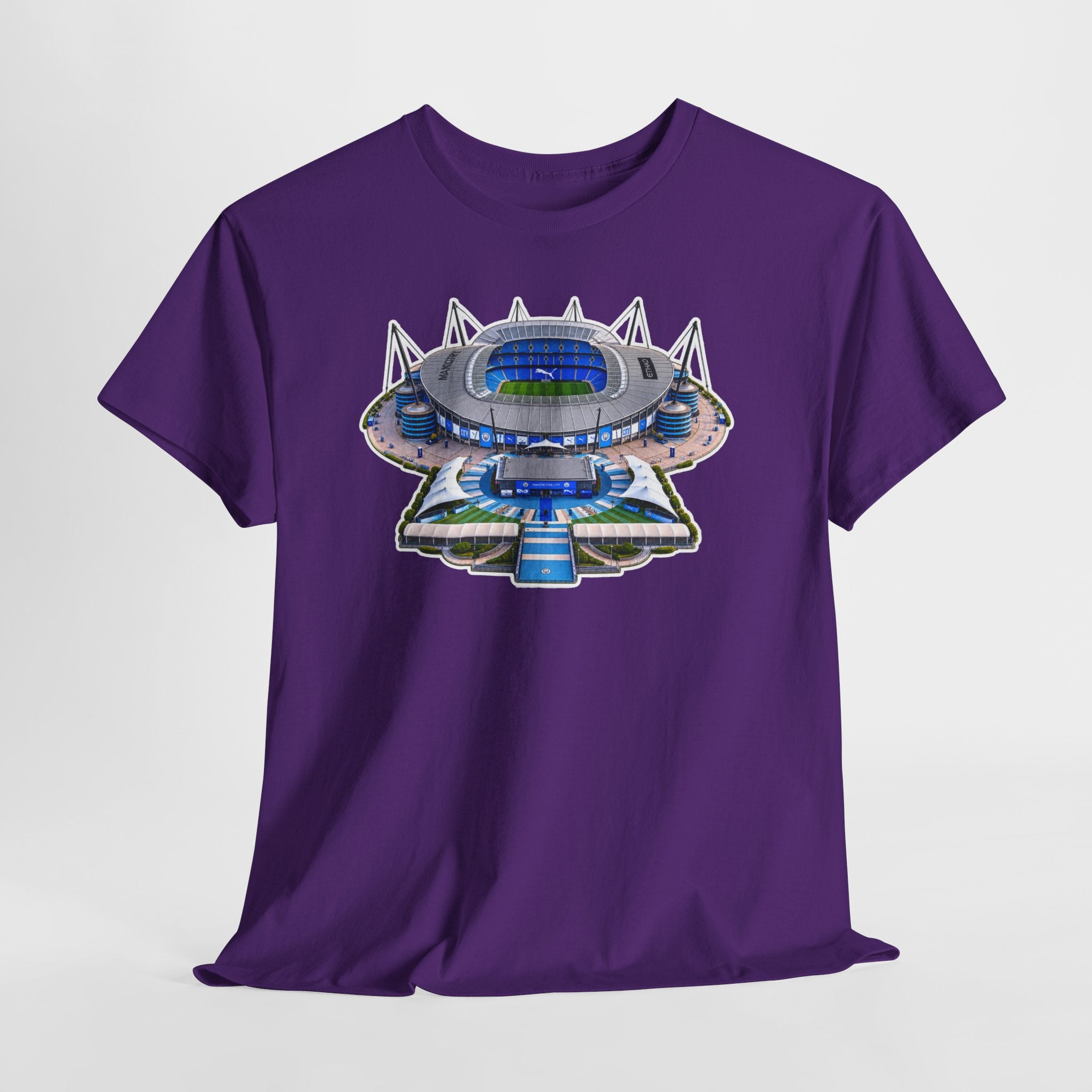Manchester City Etihad Stadium Illustration T-Shirt — Retro Soccer Arena Graphic Tee