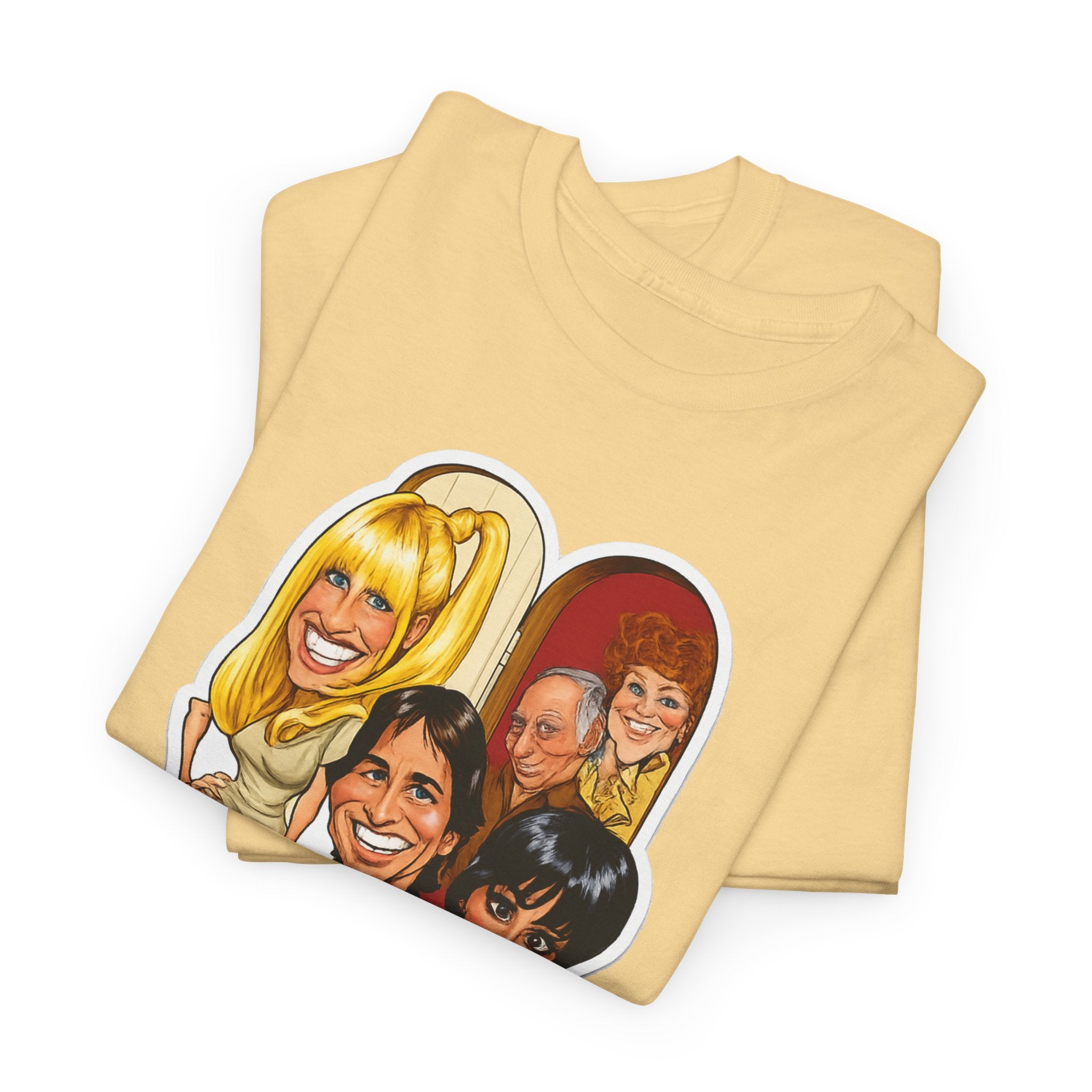 Three's Company Retro TV Tee — Vintage Sitcom Caricature T-Shirt