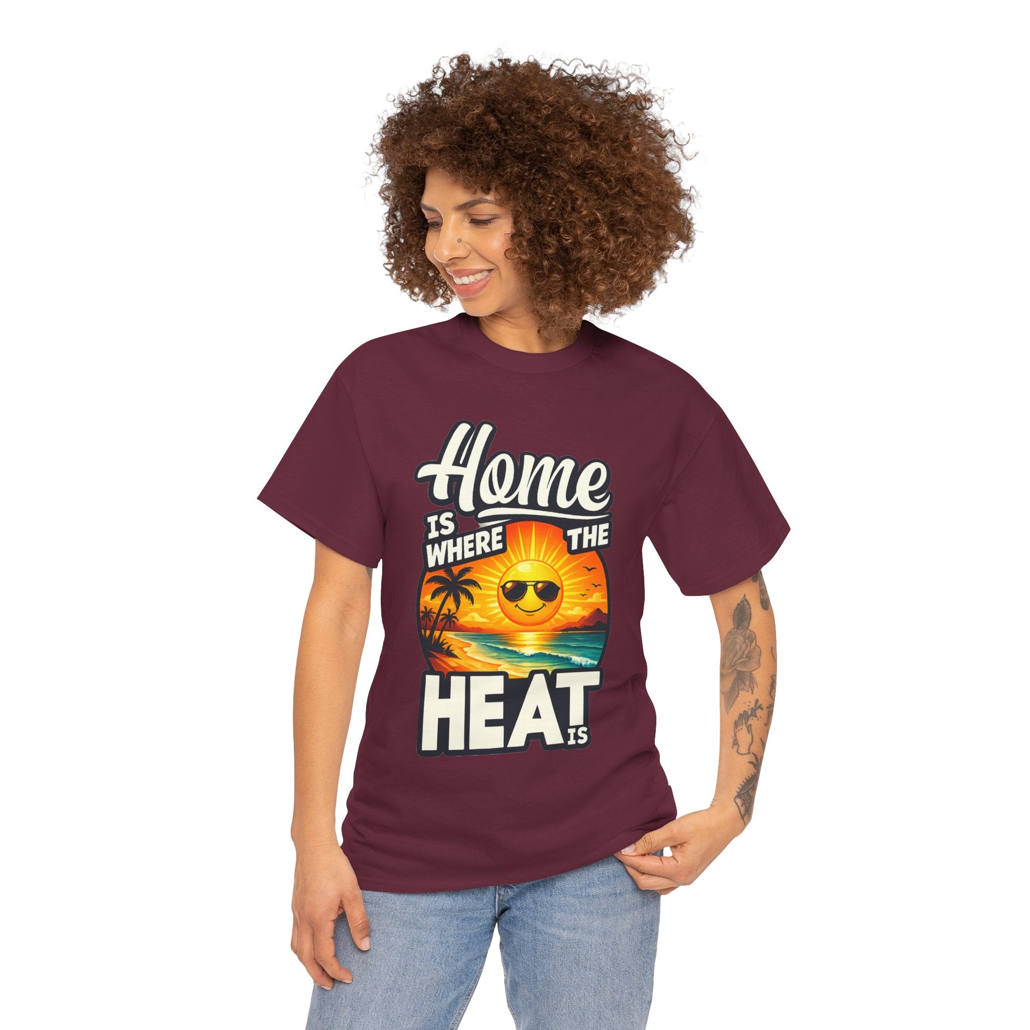 Home Is Where The Heat Is T-Shirt — Retro Beach Sunset Tee