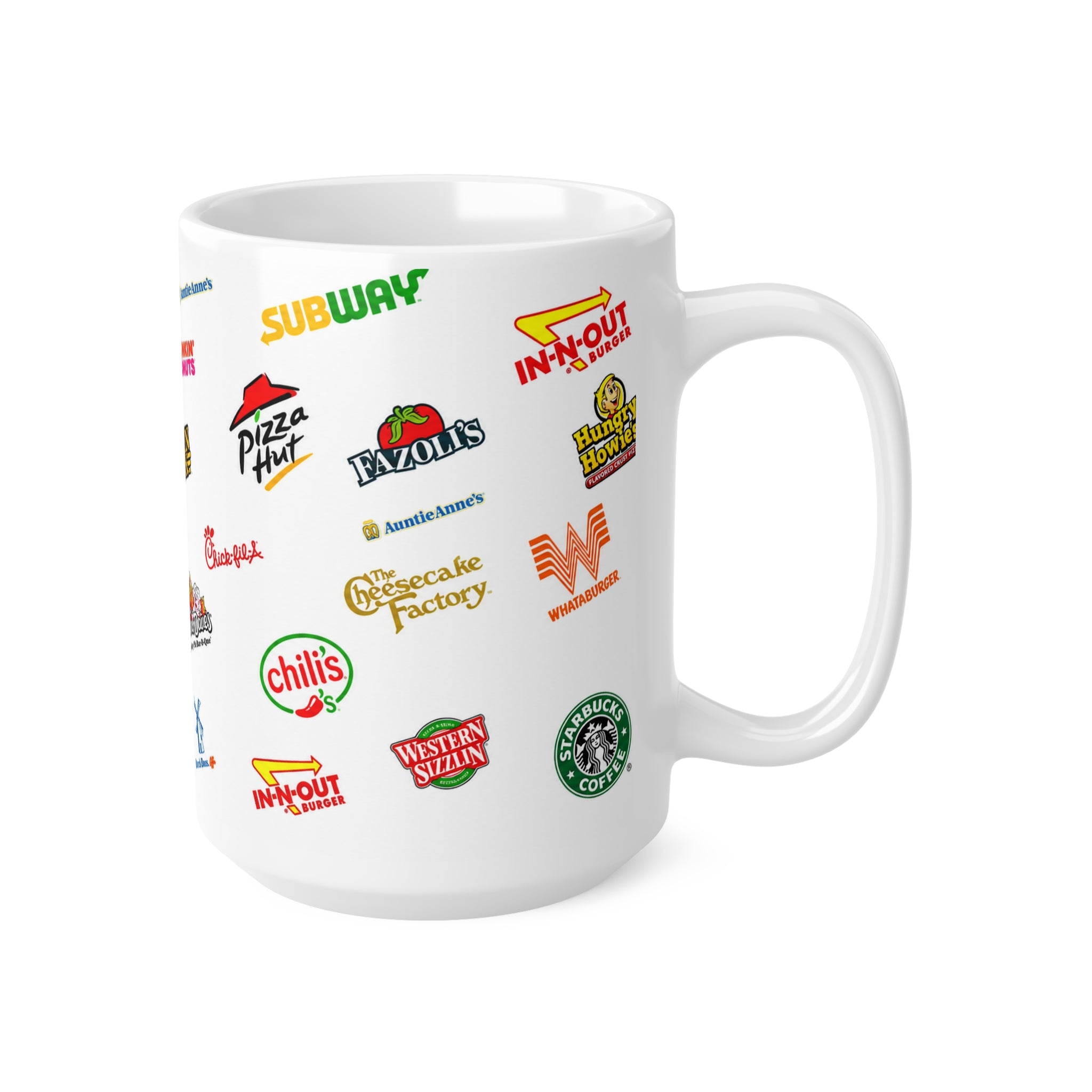 American Food Chains Collage Mug — Ceramic Coffee Cup (11oz & 15oz)