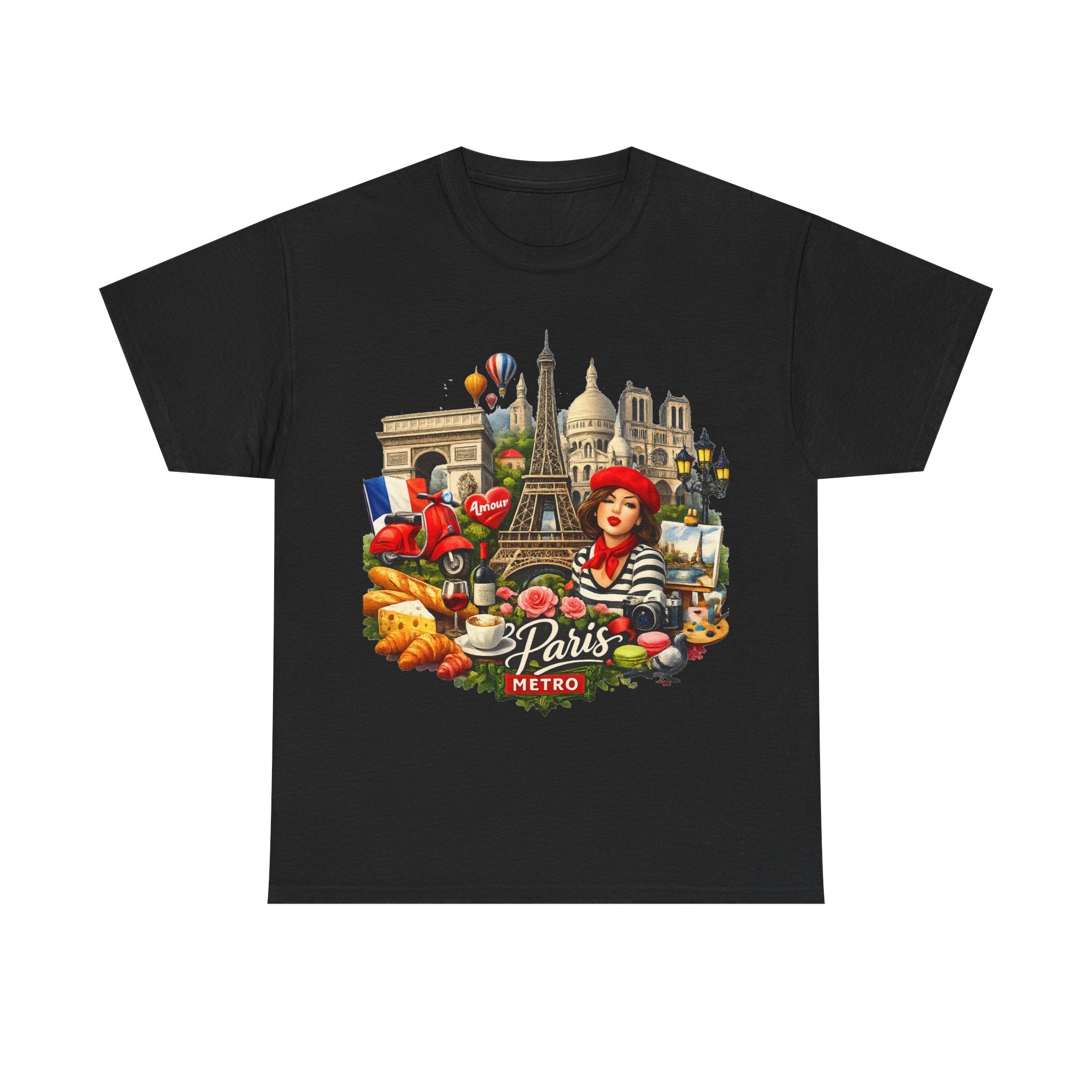 Paris Montage Tee — Eiffel Tower, Croissant & Metro Vintage Travel T‑Shirt