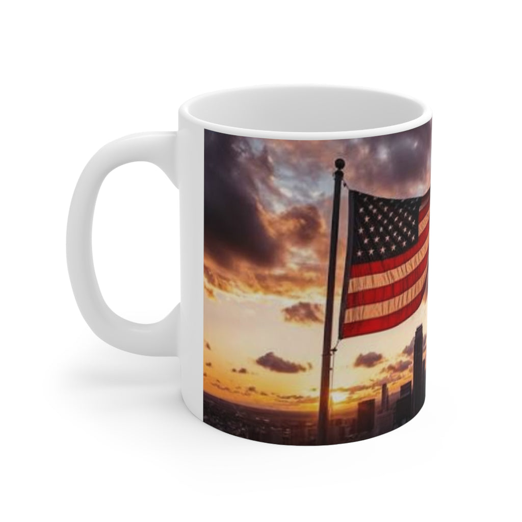 American Flag Sunrise Ceramic Coffee Mug — Patriotic USA 11oz & 15oz