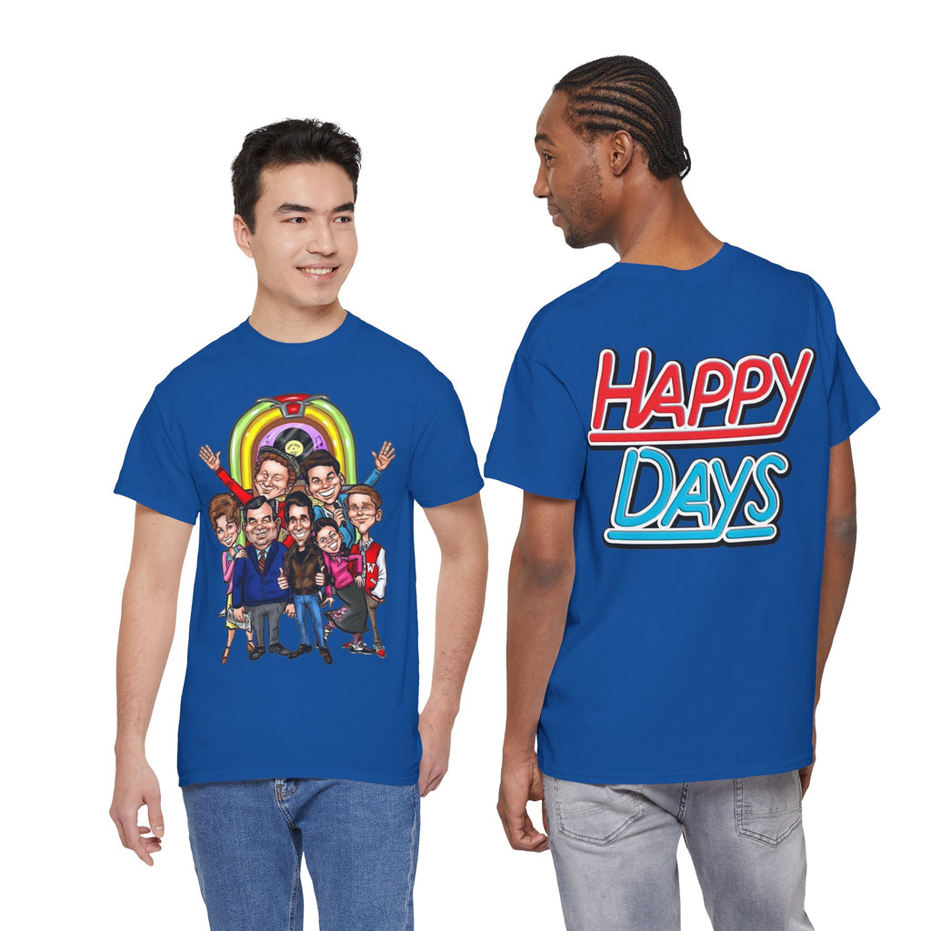 Happy Days Cast Caricature Tee — Retro 70s Sitcom Graphic T-Shirt