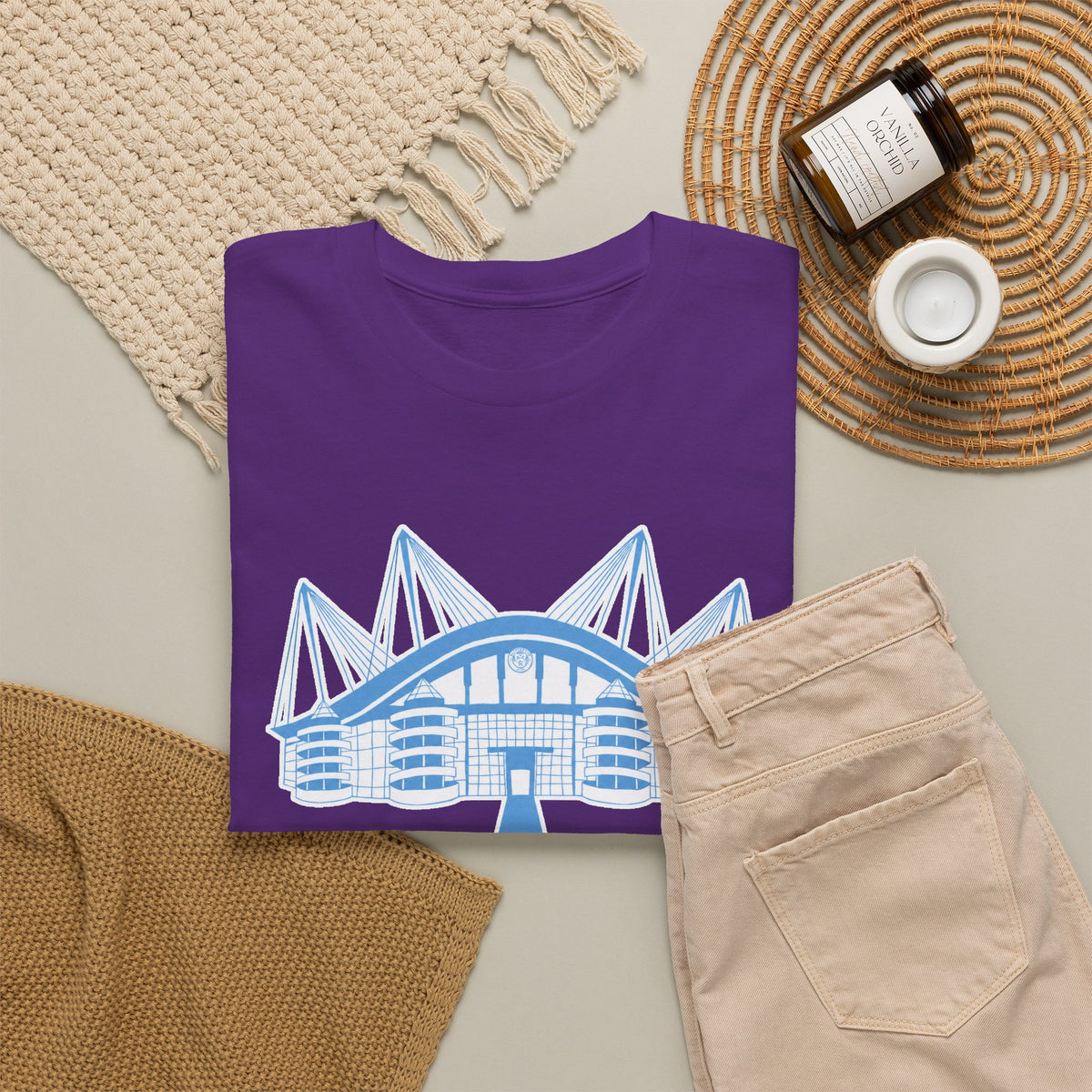 Etihad Stadium Illustration Cotton T-Shirt — Blue Arena Graphic Tee