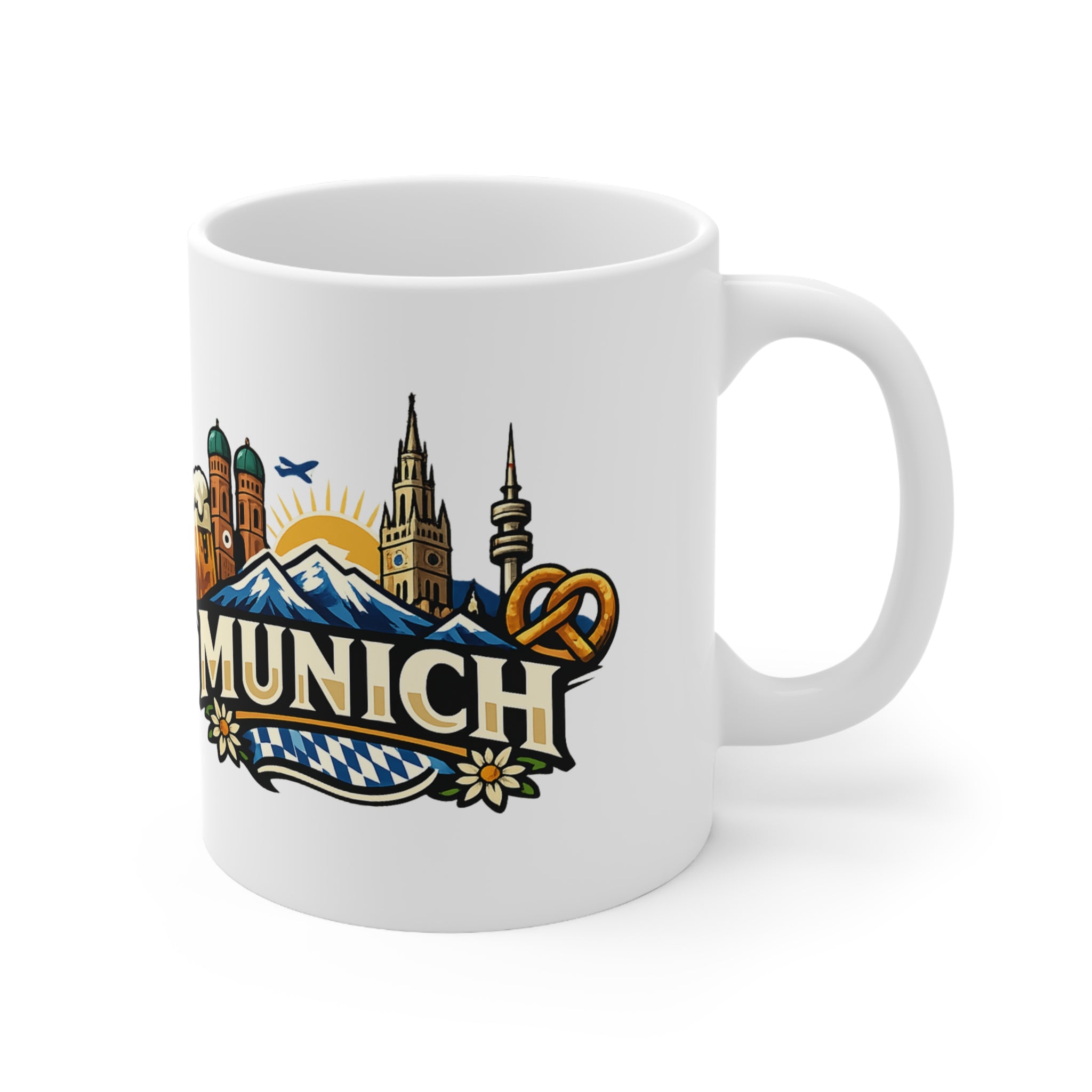 Munich Souvenir Coffee Mug — Bavarian Beer, Pretzel & Skyline Ceramic Mug (11oz/15oz)