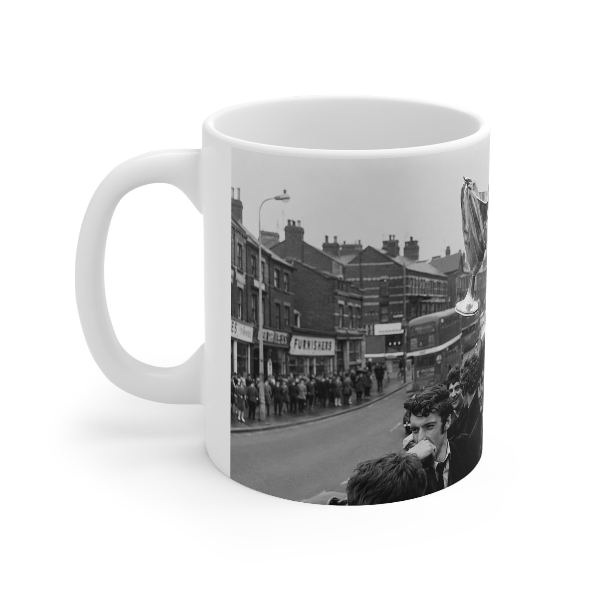 Joe Mercer Manchester City Victory Photo Mug – Black & White Retro Football Celebration Coffee Cup (11oz/15oz)