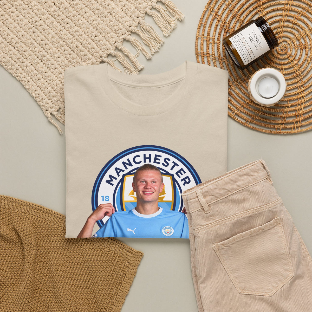 Manchester City Erling Haaland Inspired Cotton T-Shirt Tee — Player Celebratory Graphic T-Shirt