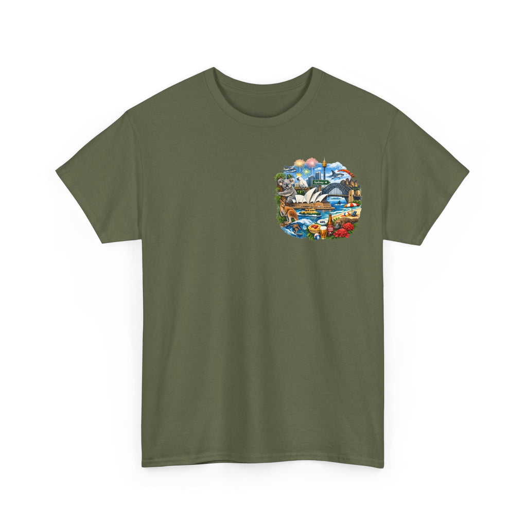 T-Shirt — Sydney Landmark Collage Tee (Opera House, Harbour Bridge, Koala & Beach Scene)